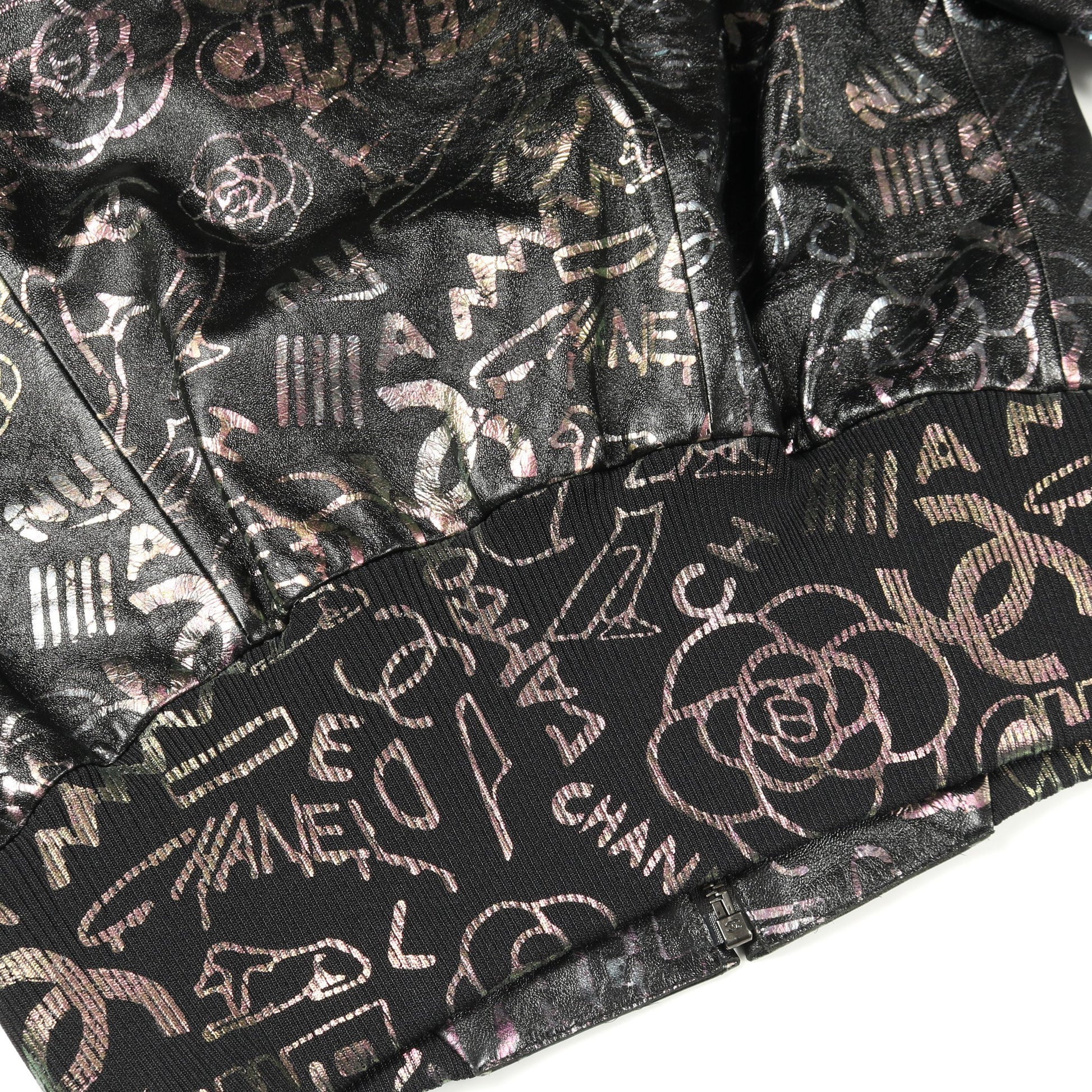 ブルゾン 総柄 ラムスキン シルク ブラック マルチカラー 偏光 シャネル アウター CHANEL