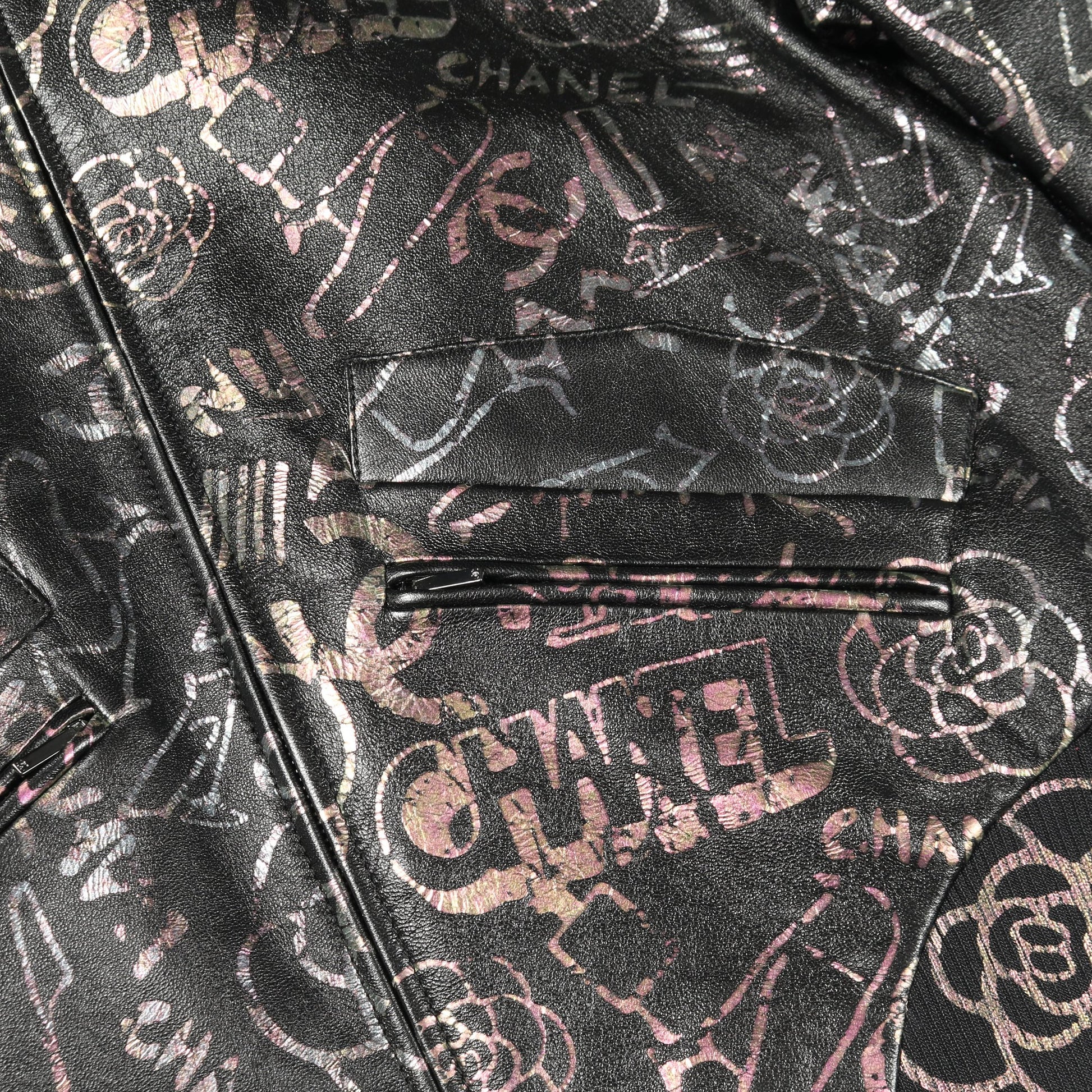 ブルゾン 総柄 ラムスキン シルク ブラック マルチカラー 偏光 シャネル アウター CHANEL