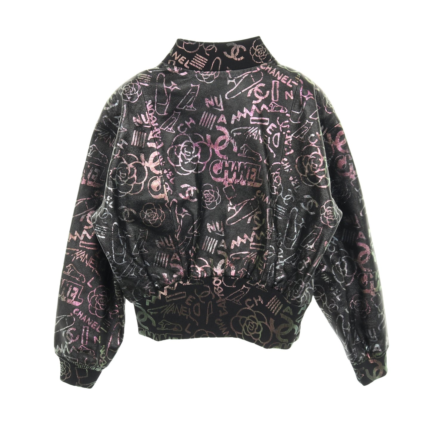 ブルゾン 総柄 ラムスキン シルク ブラック マルチカラー 偏光 シャネル アウター CHANEL