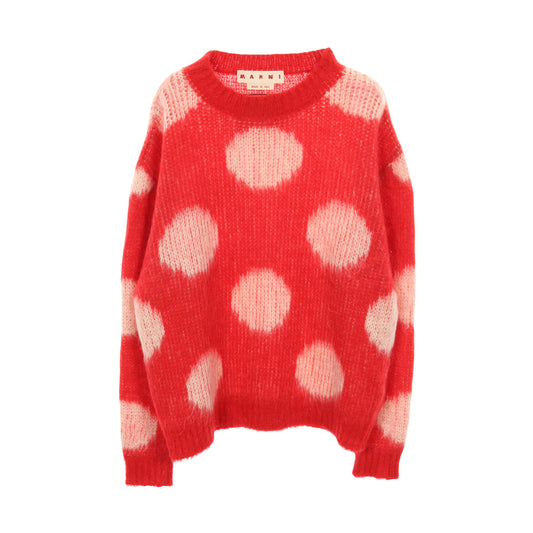 Fuzzy Wuzzy ニット クルーネック ドット ナイロン モヘヤ レッド マルニ トップス MARNI