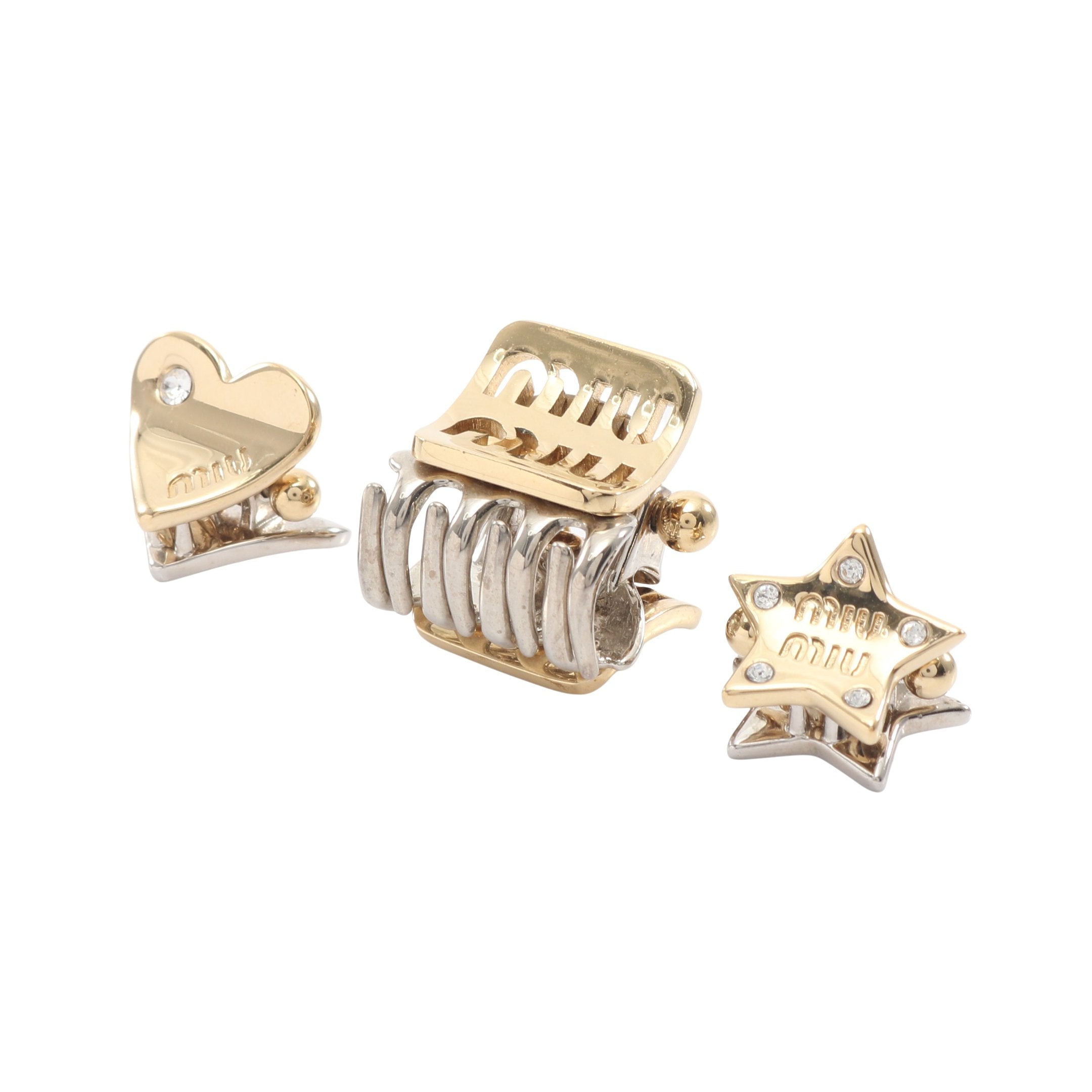 3個セット ヘアクリップ ロゴ ハート 星 スター GP ゴールド ミュウ