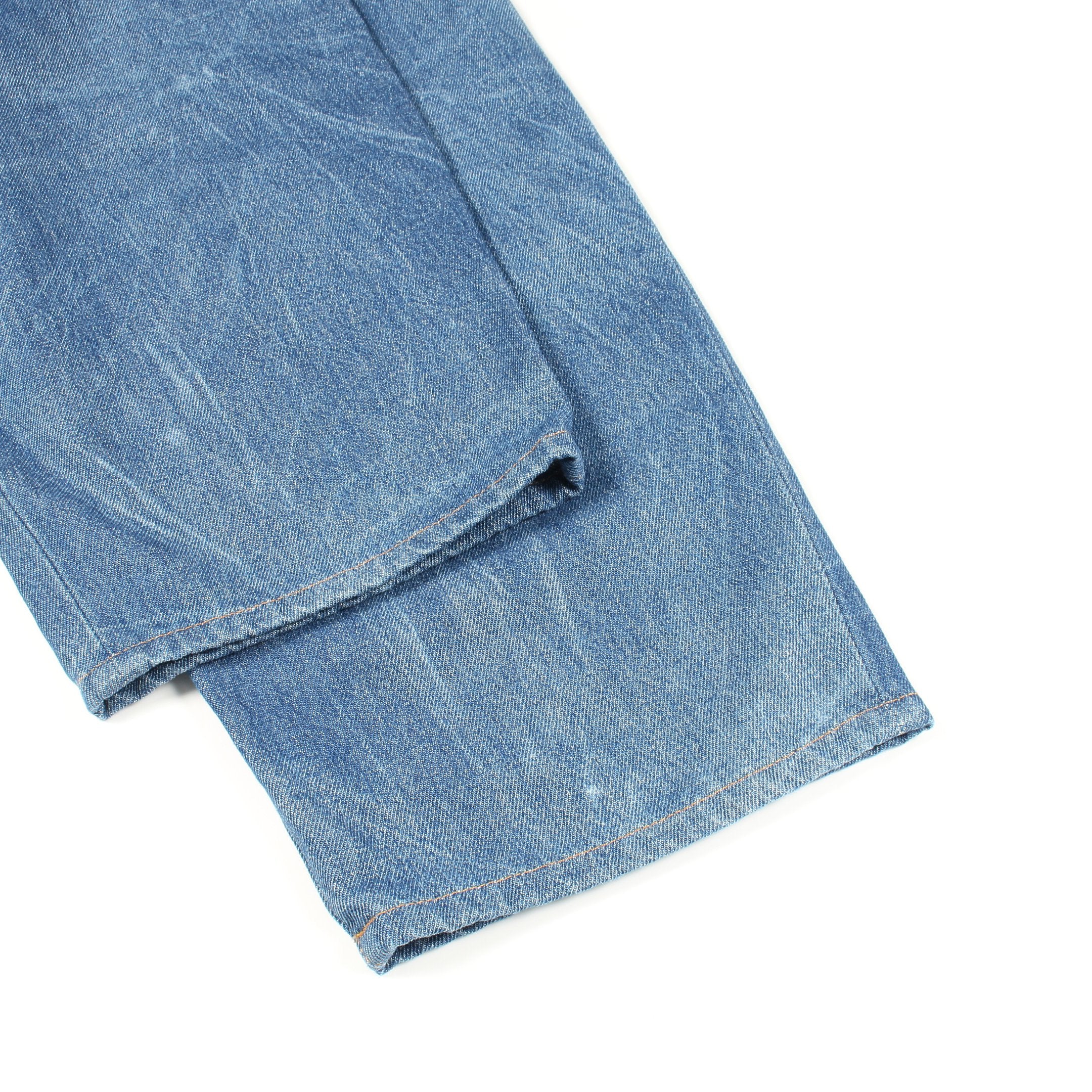 デニムパンツ コットン ブルー ボタンフライ ダメージ加工 エムエム