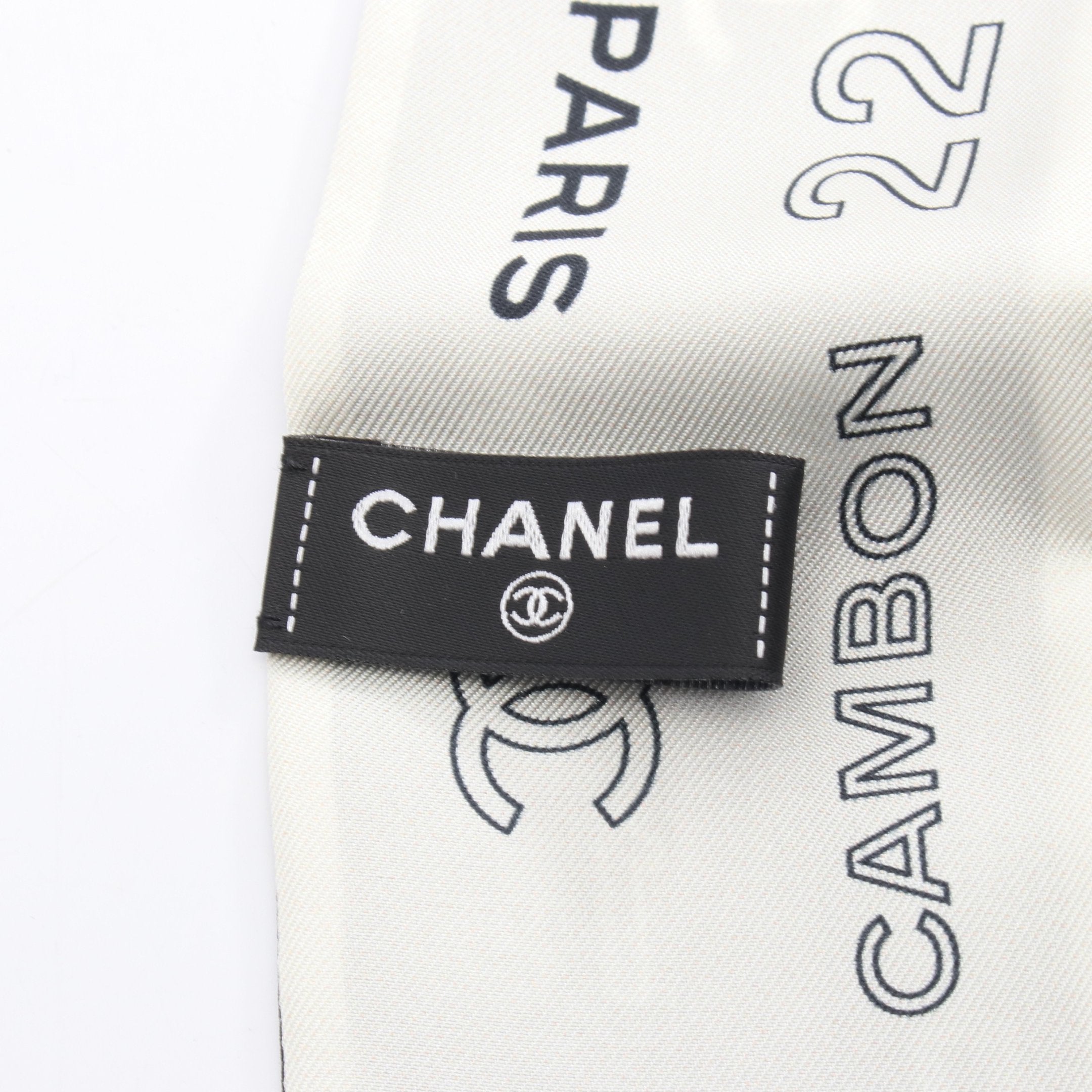 ココマーク リボン スカーフ ロゴ 総柄 シルク ブラック オフホワイト