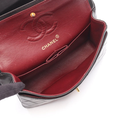 マトラッセ Wフラップ Wチェーンショルダーバッグ ラムスキン ブラック ゴールド金具 シャネル バッグ CHANEL