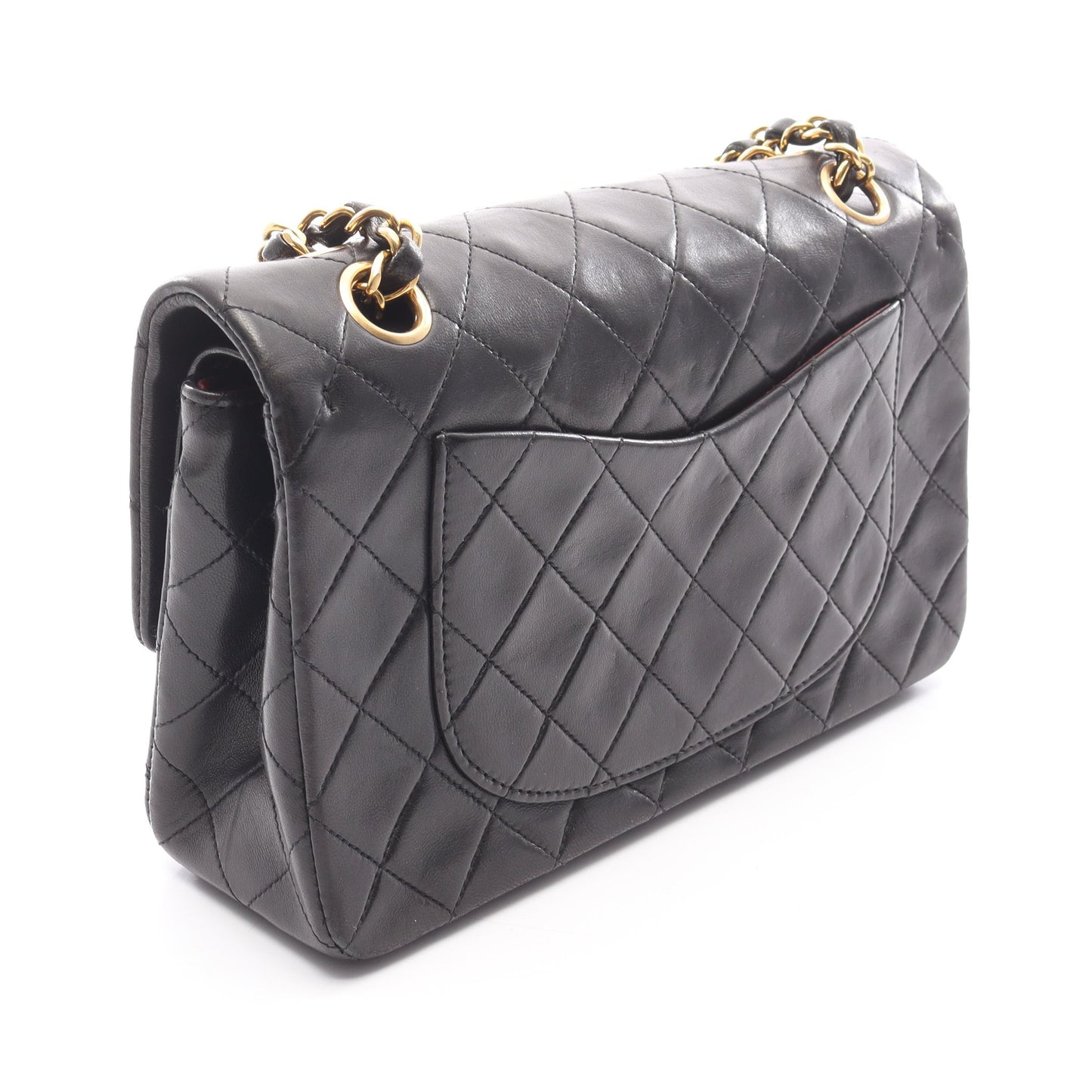 マトラッセ Wフラップ Wチェーンショルダーバッグ ラムスキン ブラック ゴールド金具 シャネル バッグ CHANEL