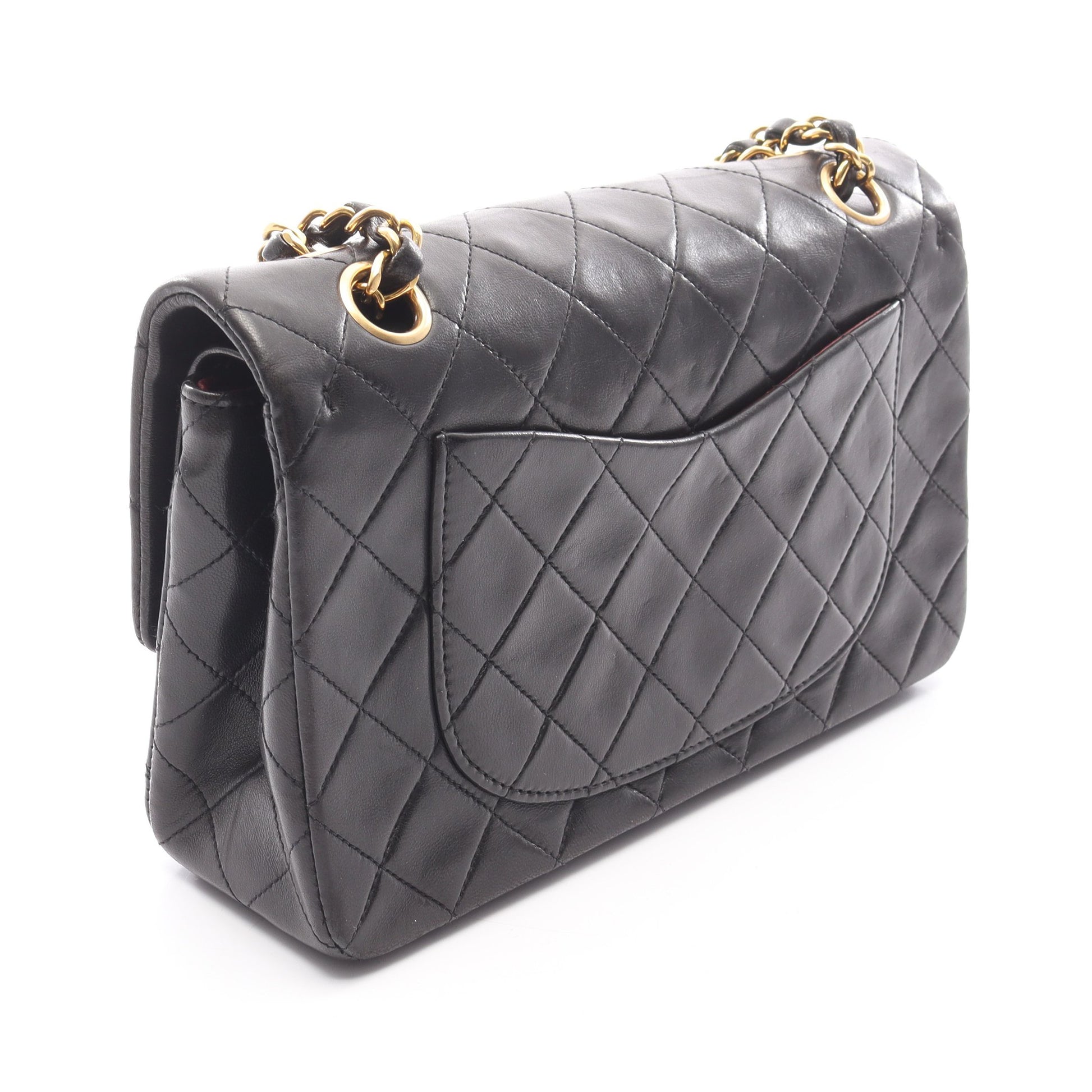 マトラッセ Wフラップ Wチェーンショルダーバッグ ラムスキン ブラック ゴールド金具 シャネル バッグ CHANEL