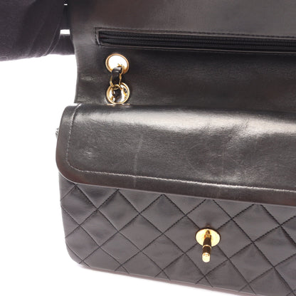 マトラッセ Wフラップ Wチェーンショルダーバッグ ラムスキン ブラック ゴールド金具 シャネル バッグ CHANEL