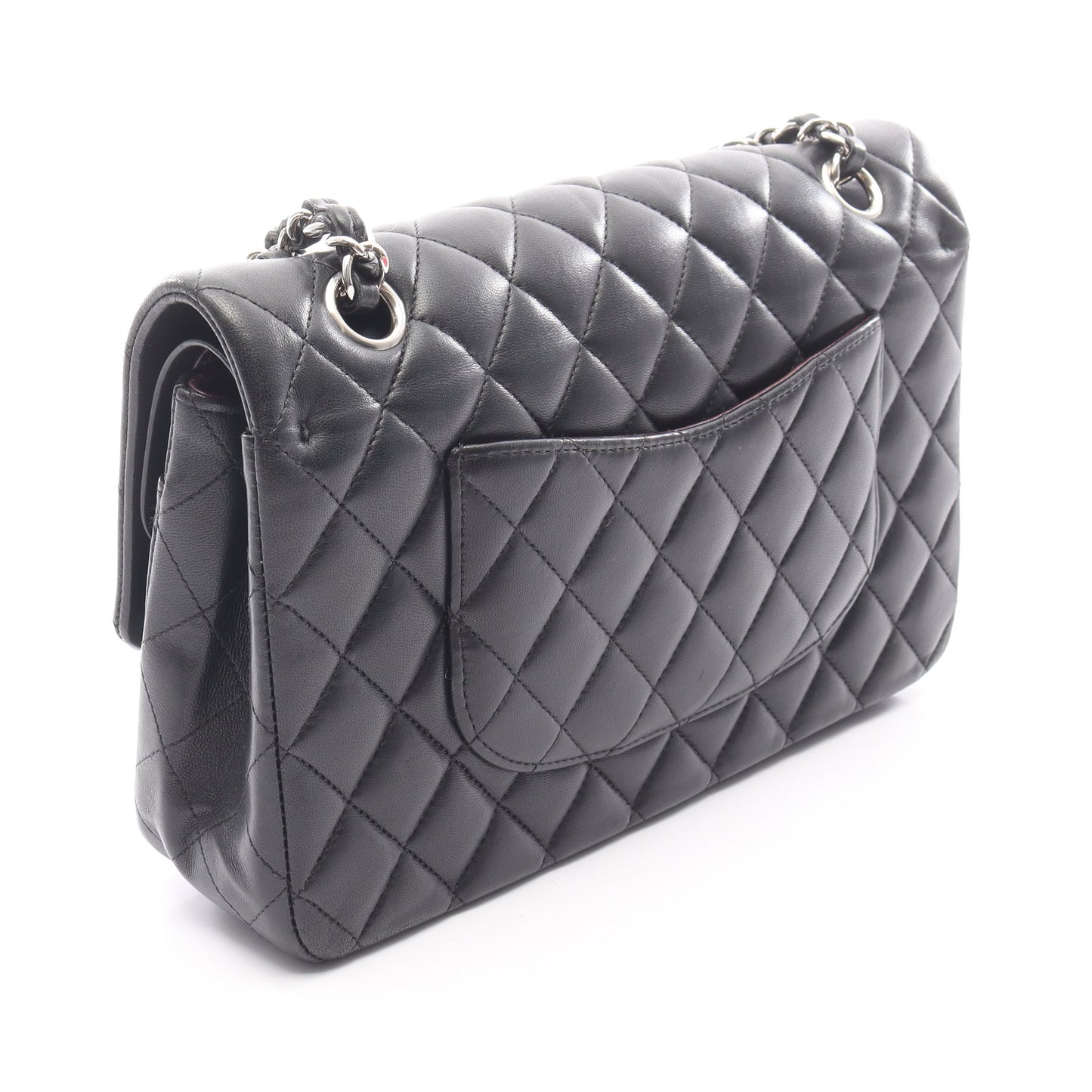 マトラッセ Wフラップ Wチェーンショルダーバッグ ラムスキン ブラック シルバー金具 シャネル バッグ CHANEL