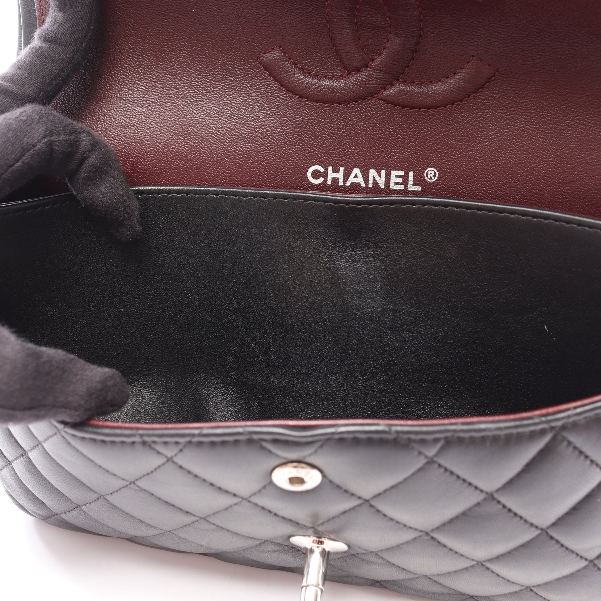 マトラッセ Wフラップ Wチェーンショルダーバッグ ラムスキン ブラック シルバー金具 シャネル バッグ CHANEL