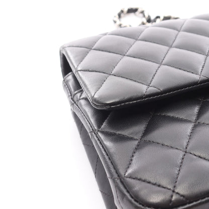 マトラッセ Wフラップ Wチェーンショルダーバッグ ラムスキン ブラック シルバー金具 シャネル バッグ CHANEL