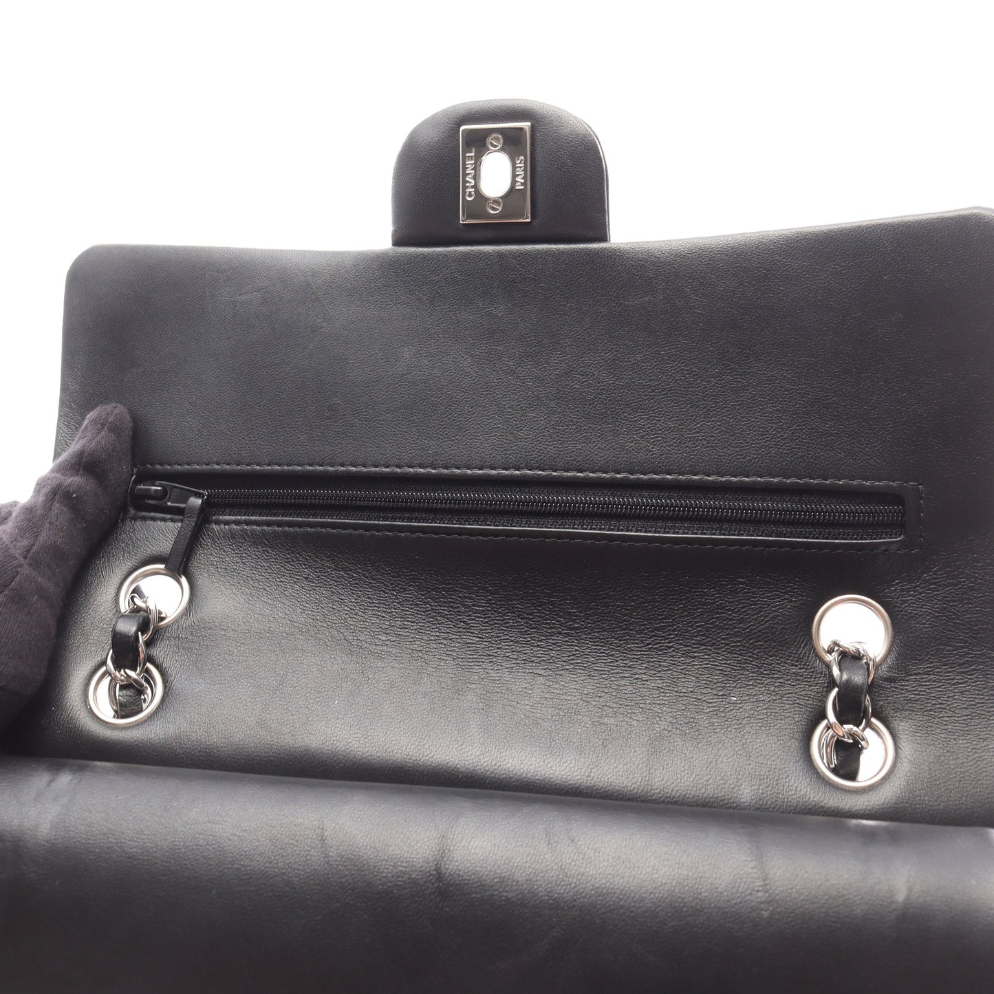 マトラッセ Wフラップ Wチェーンショルダーバッグ ラムスキン ブラック シルバー金具 シャネル バッグ CHANEL