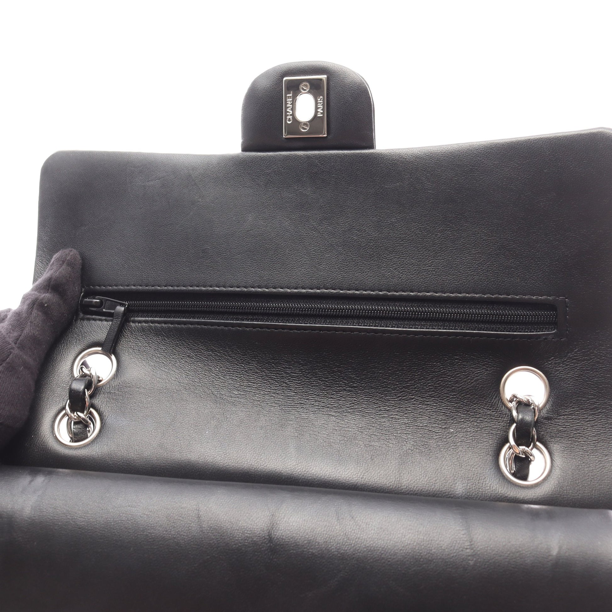 マトラッセ Wフラップ Wチェーンショルダーバッグ ラムスキン ブラック シルバー金具 シャネル バッグ CHANEL