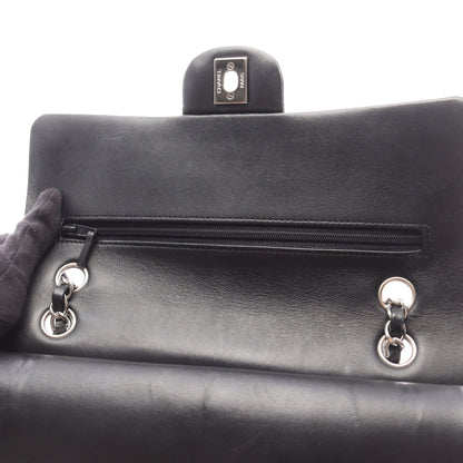 マトラッセ Wフラップ Wチェーンショルダーバッグ ラムスキン ブラック シルバー金具 シャネル バッグ CHANEL