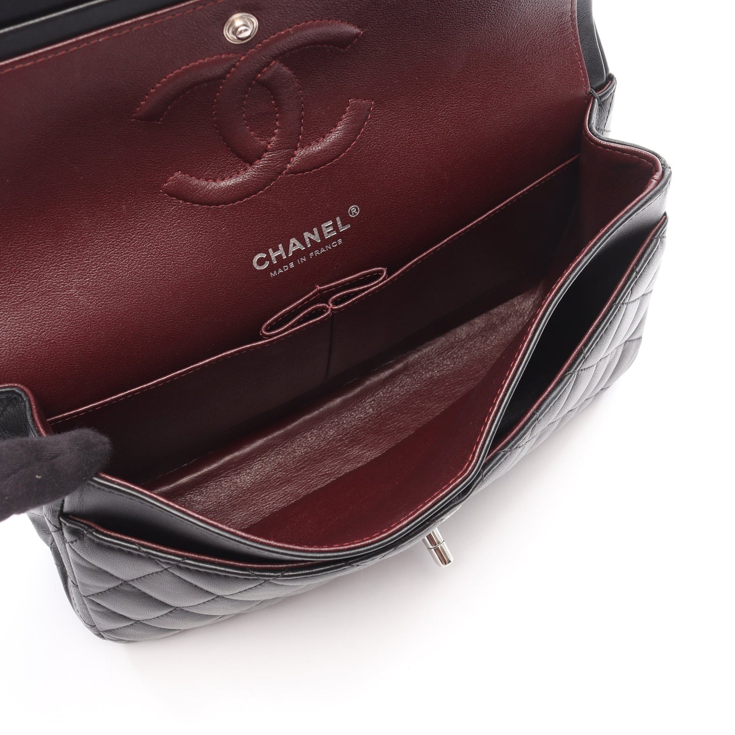 マトラッセ Wフラップ Wチェーンショルダーバッグ ラムスキン ブラック シルバー金具 シャネル バッグ CHANEL