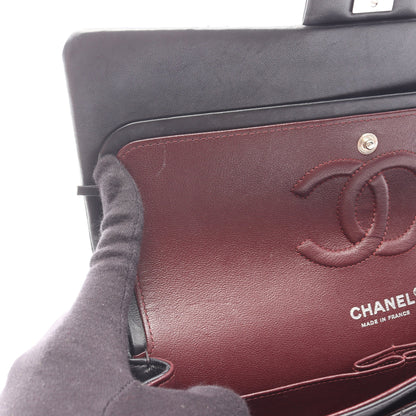 マトラッセ Wフラップ Wチェーンショルダーバッグ ラムスキン ブラック シルバー金具 シャネル バッグ CHANEL