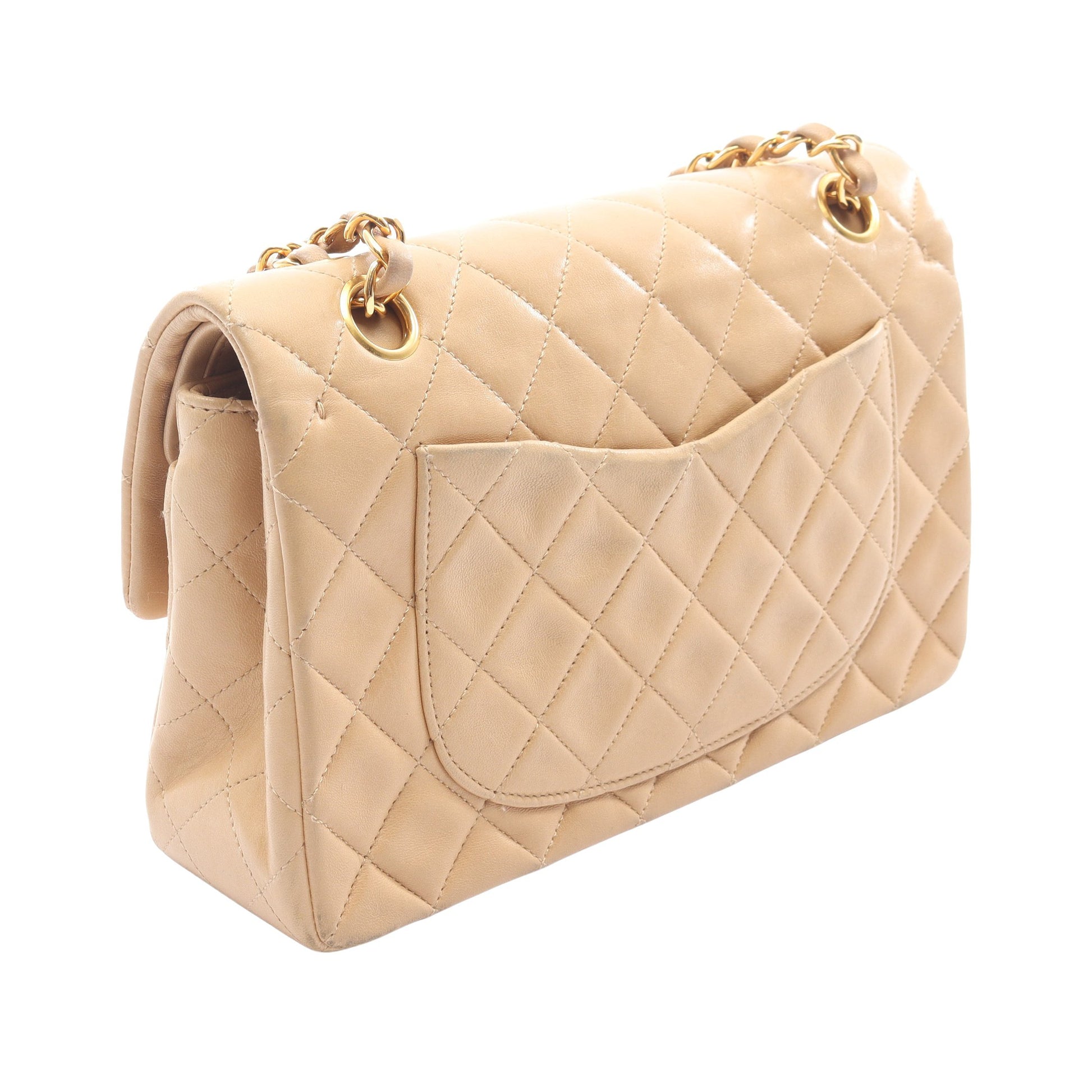 マトラッセ Wフラップ Wチェーンショルダーバッグ ラムスキン ベージュ ゴールド金具 シャネル バッグ CHANEL