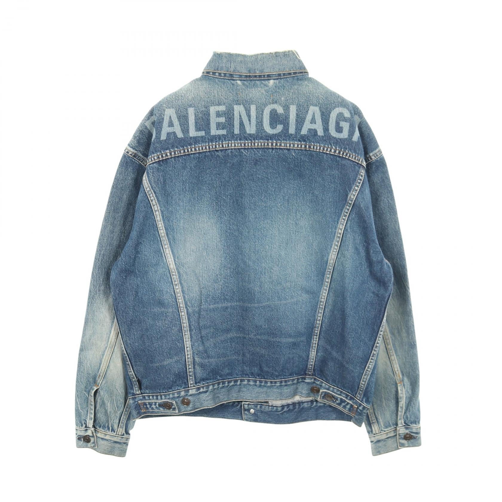 デニムジャケット バックロゴ コットン インディゴブルー ヴィンテージ加工 バレンシアガ アウター BALENCIAGA