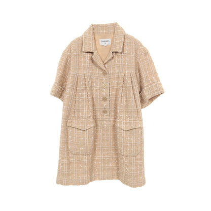 ココマークボタン ツイード ワンピース 半袖 ナイロン ベージュ シャネル ワンピース CHANEL