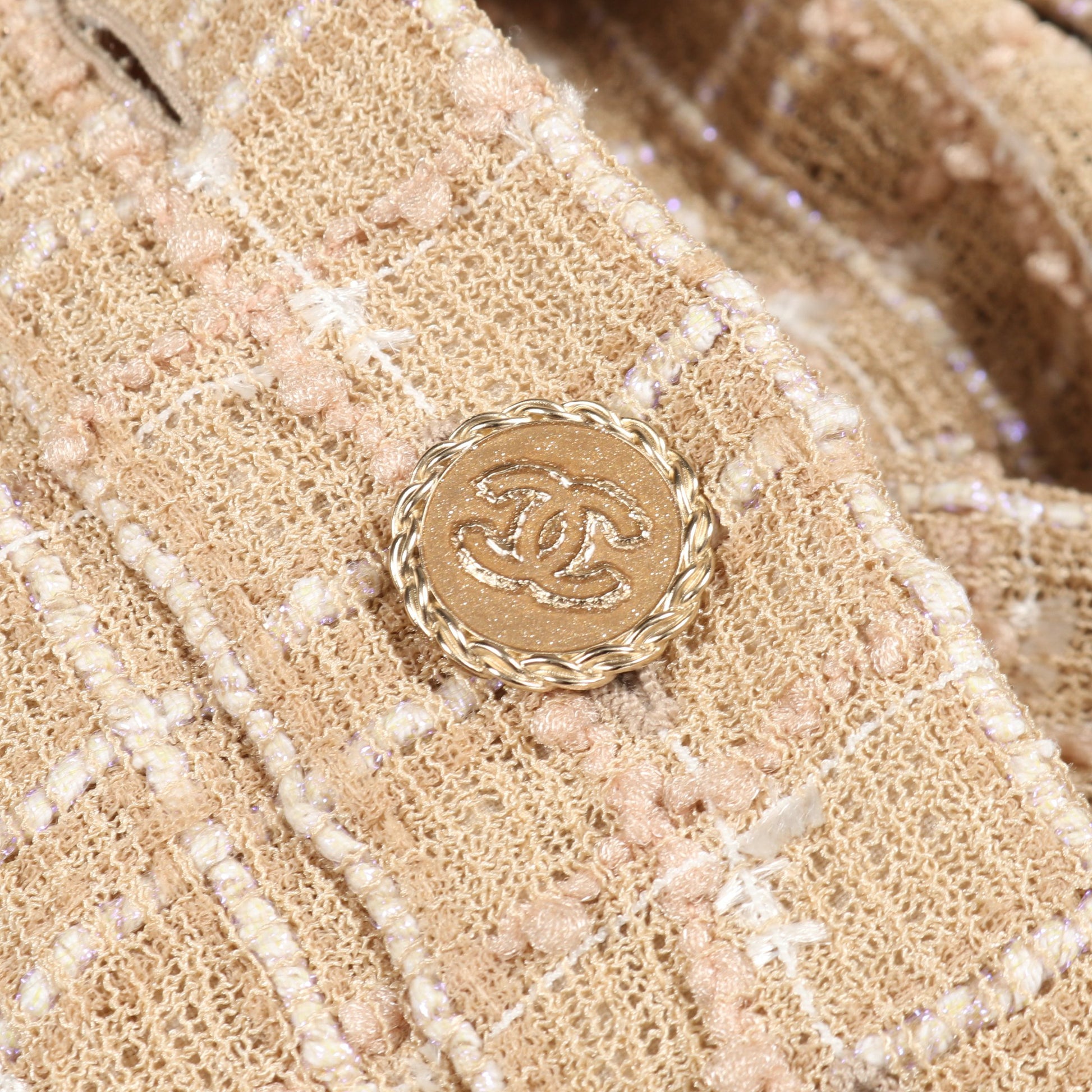ココマークボタン ツイード ワンピース 半袖 ナイロン ベージュ シャネル ワンピース CHANEL