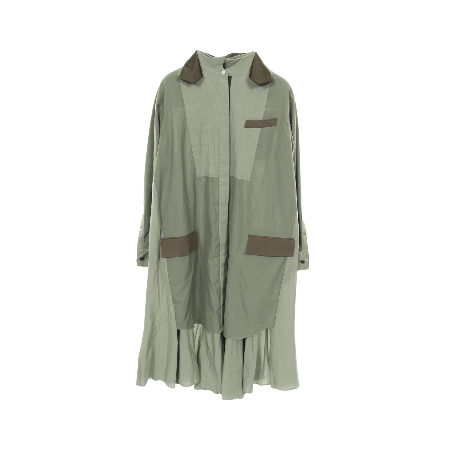 シャツワンピース ウール カーキグリーン 切替 サカイ ワンピース sacai