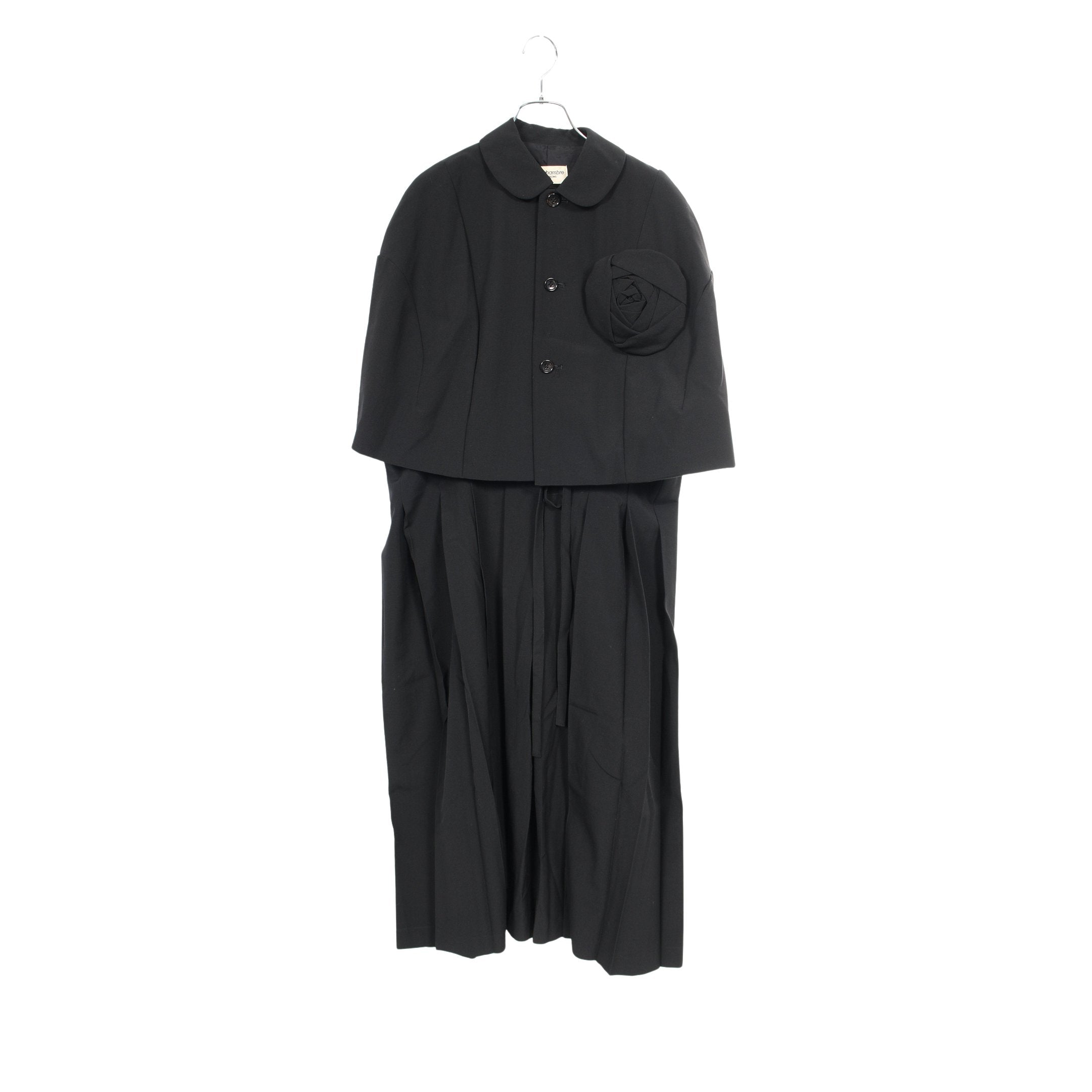 ケープジャケット プリーツスカート セットアップ ウール ブラック