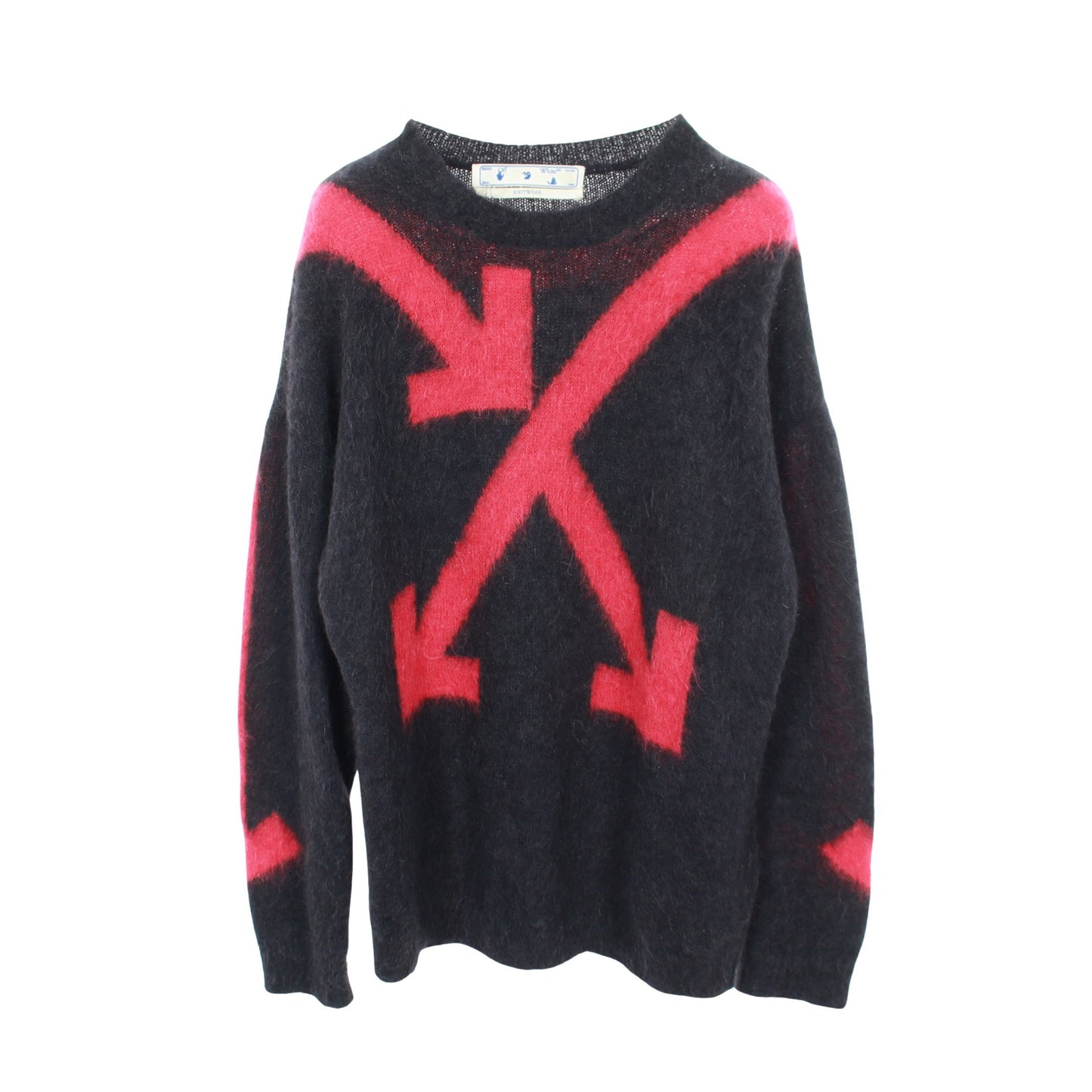 アロー ニット クルーネック アルパカ モヘヤ ダークグレー ピンク オフホワイト トップス OFF-WHITE