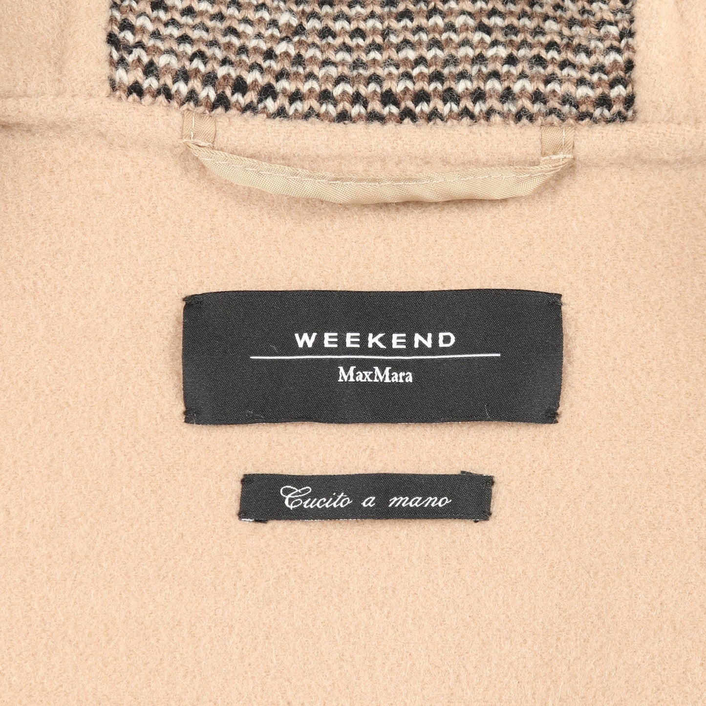 CUCITO A MANO ポンチョ ボーダー ウール ベージュ ブラウン ニット切替 フード付き マックスマーラウィークエンド アウター Max Mara Weekend