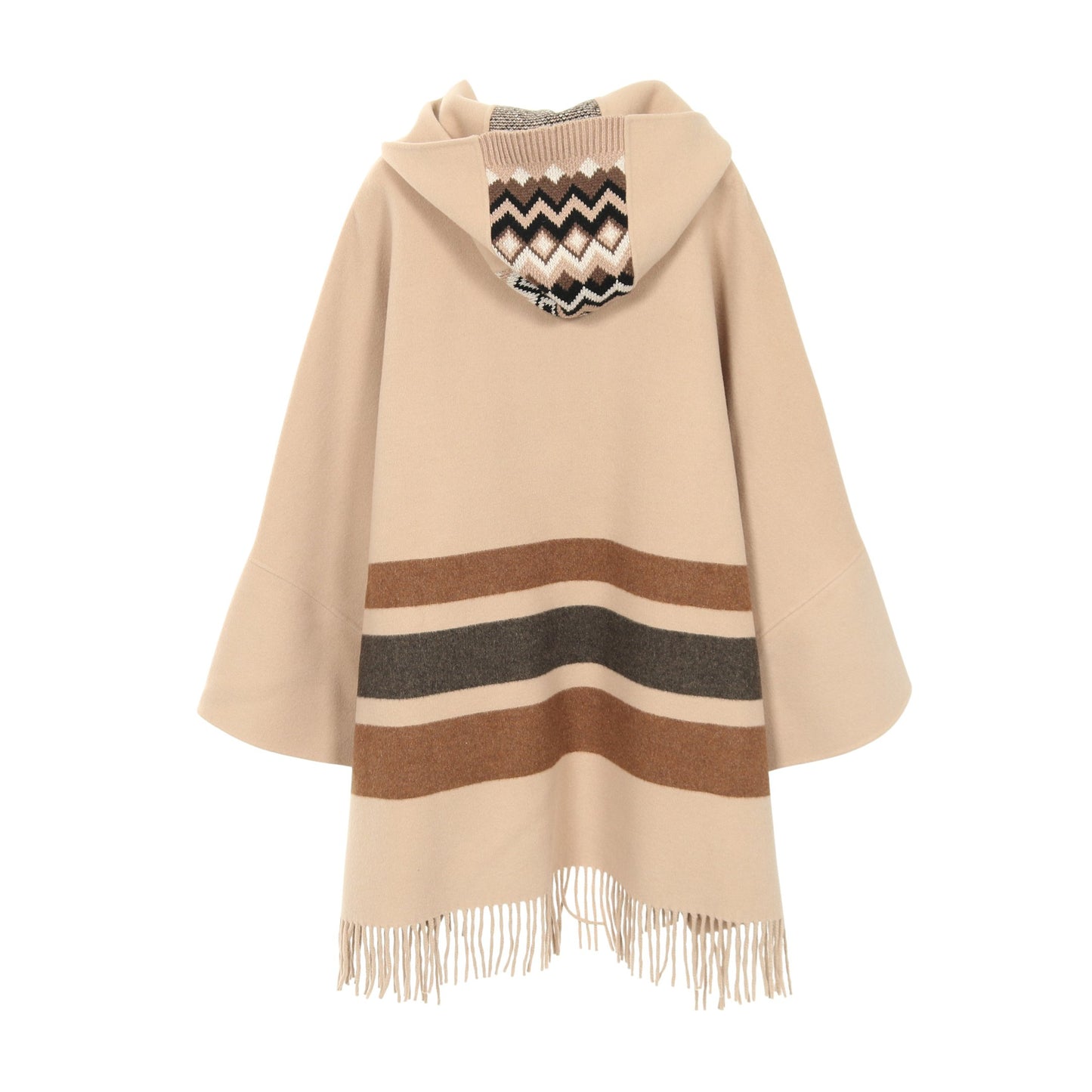 CUCITO A MANO ポンチョ ボーダー ウール ベージュ ブラウン ニット切替 フード付き マックスマーラウィークエンド アウター Max Mara Weekend