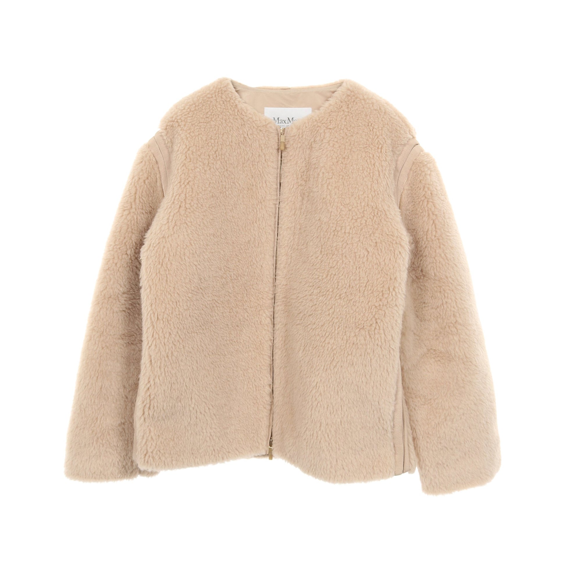 テディベア ジップアップ ジャケット アルパカ ウール シルク ベージュ マックスマーラ アウター Max Mara