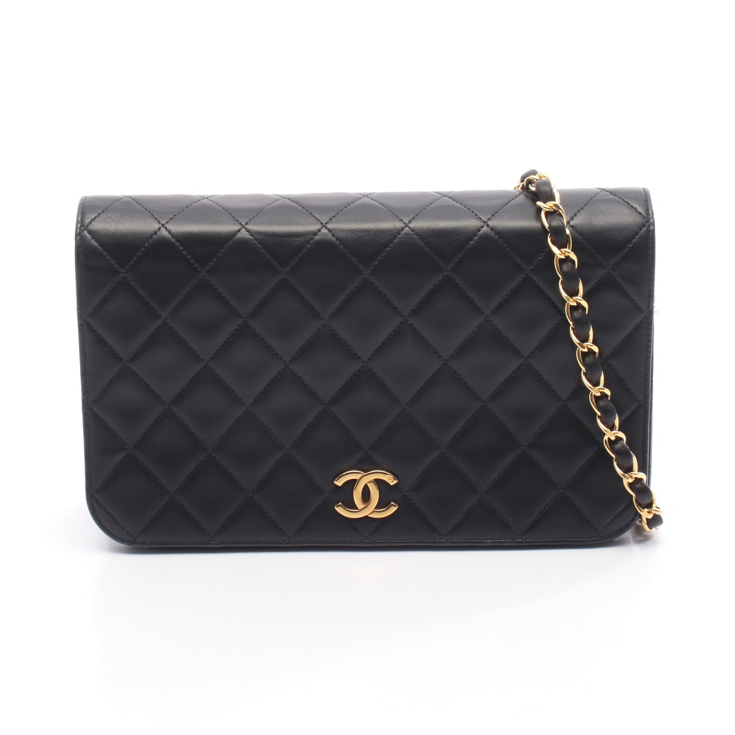 マトラッセ フルフラップ チェーンショルダーバッグ ラムスキン ブラック ゴールド金具 シャネル バッグ CHANEL