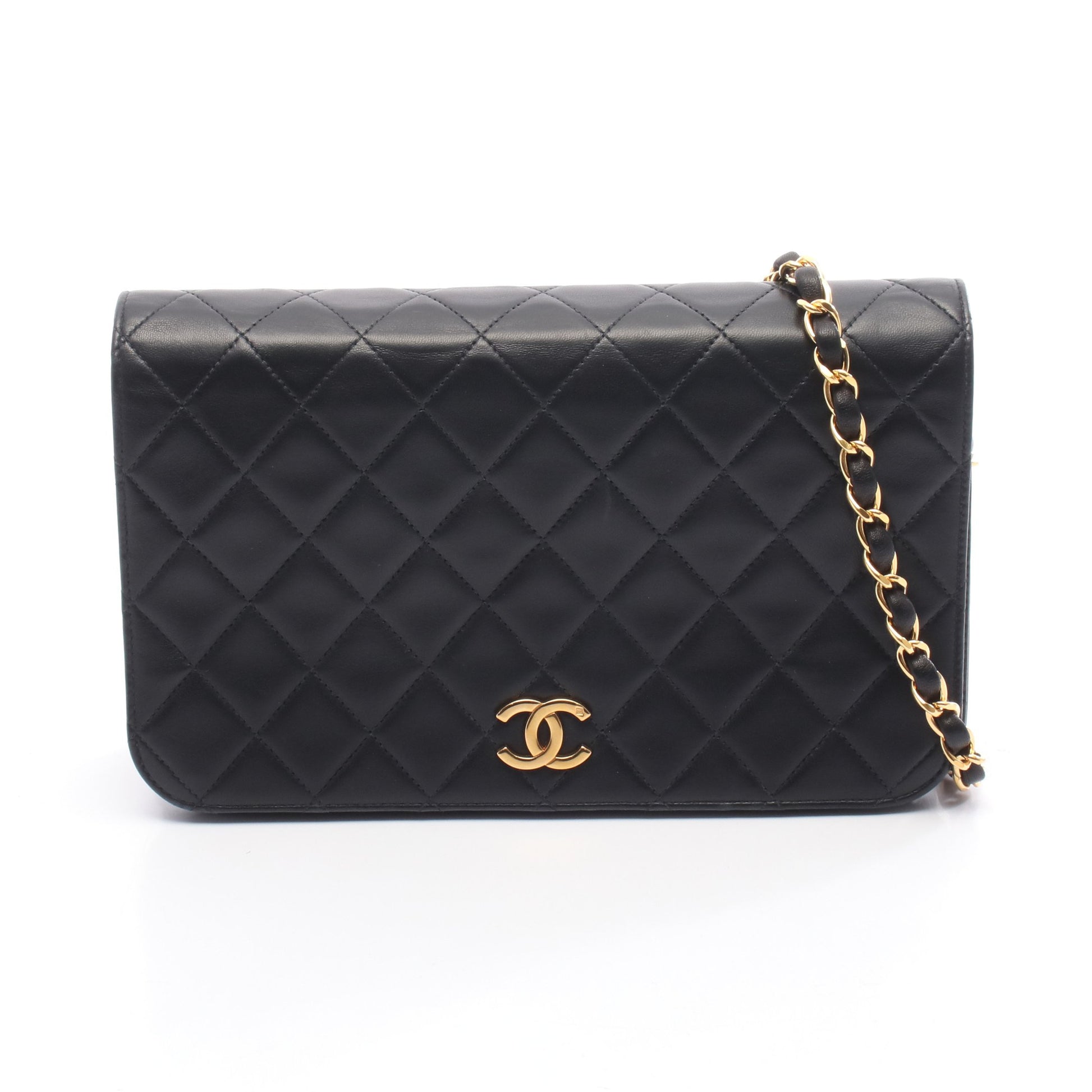マトラッセ フルフラップ チェーンショルダーバッグ ラムスキン ブラック ゴールド金具 シャネル バッグ CHANEL