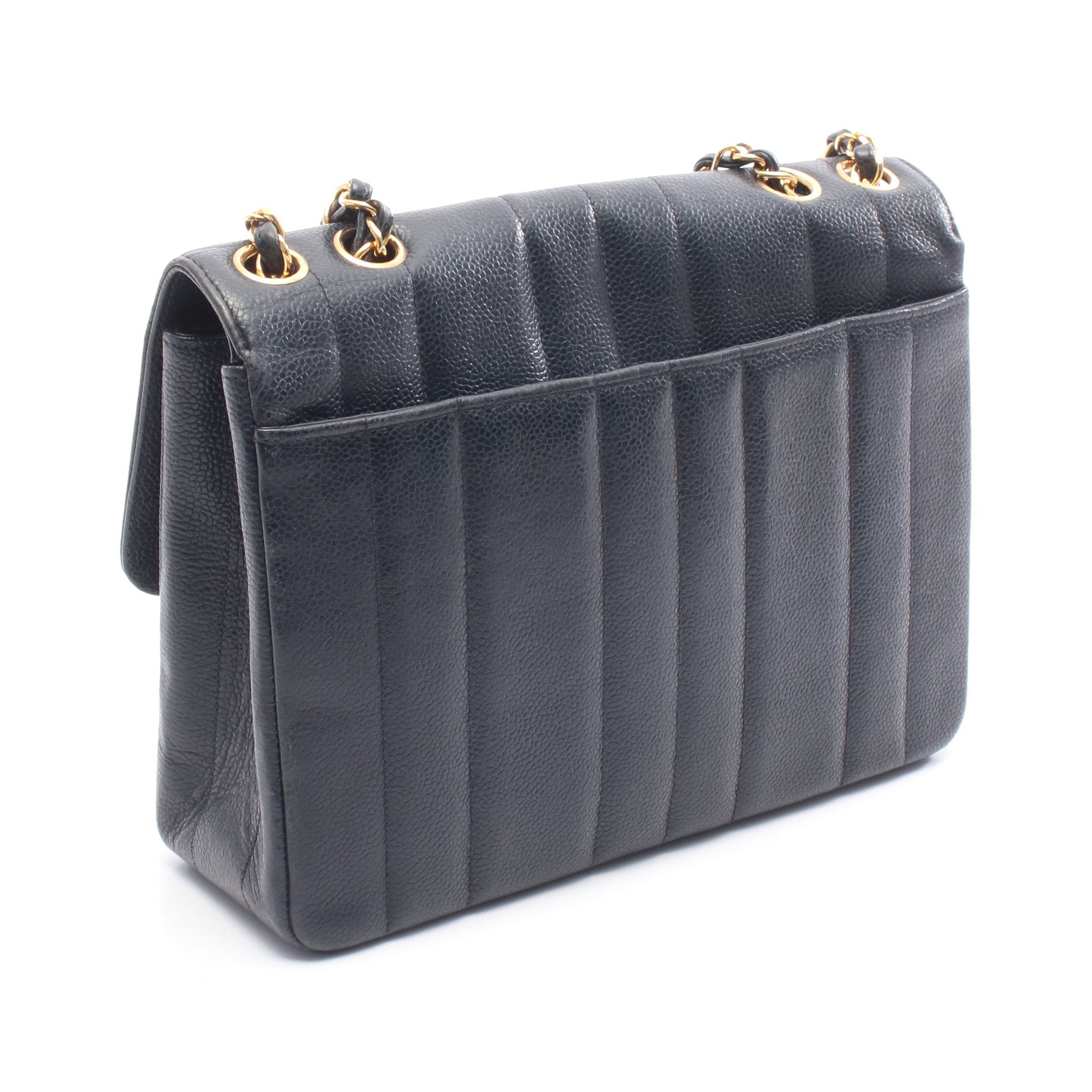 マドモアゼル チェーンショルダーバッグ キャビアスキン ブラック