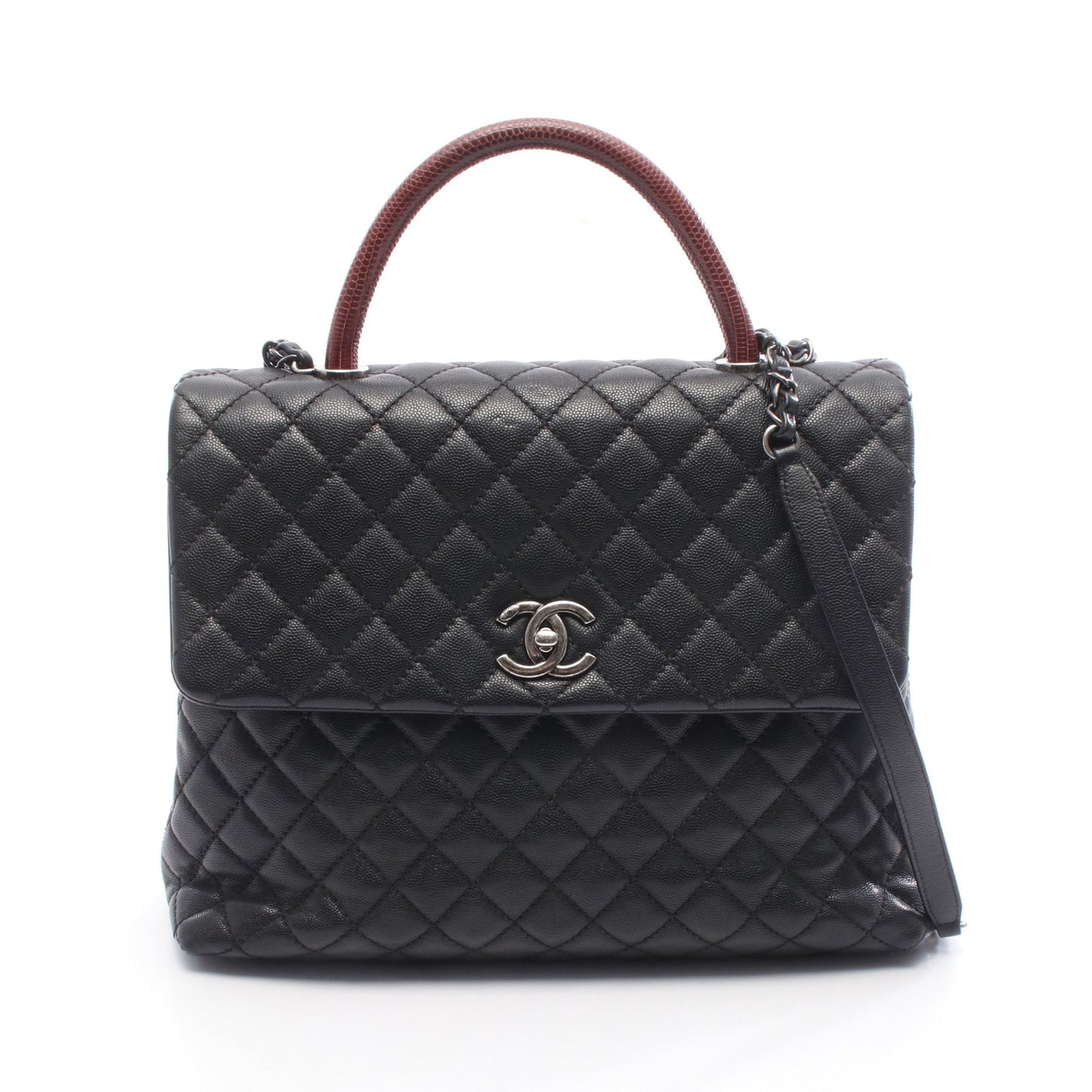 マトラッセ ココハンドル ハンドバッグ キャビアスキン リザード ブラック ボルドー シルバー金具 2WAY シャネル バッグ CHANEL