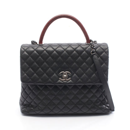 マトラッセ ココハンドル ハンドバッグ キャビアスキン リザード ブラック ボルドー シルバー金具 2WAY シャネル バッグ CHANEL