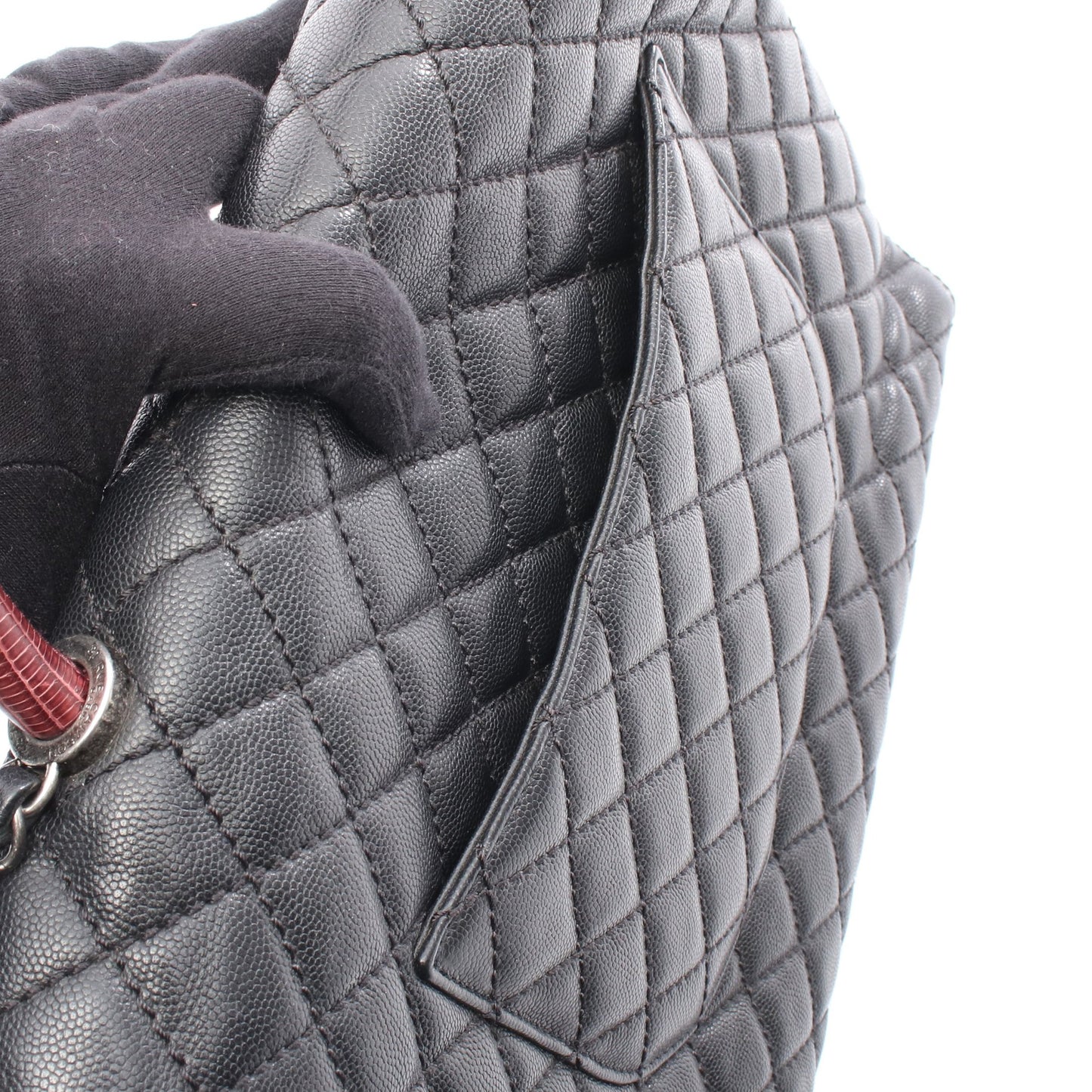 マトラッセ ココハンドル ハンドバッグ キャビアスキン リザード ブラック ボルドー シルバー金具 2WAY シャネル バッグ CHANEL