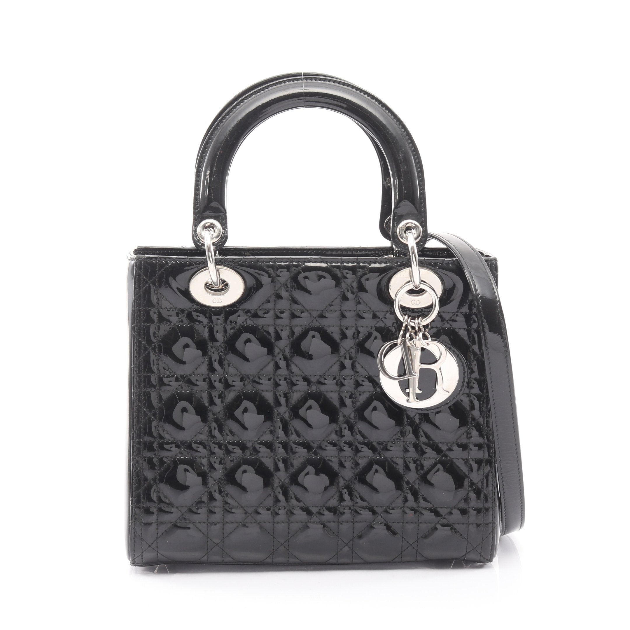 LADY DIOR レディディオール カナージュ ハンドバッグ エナメルレザー