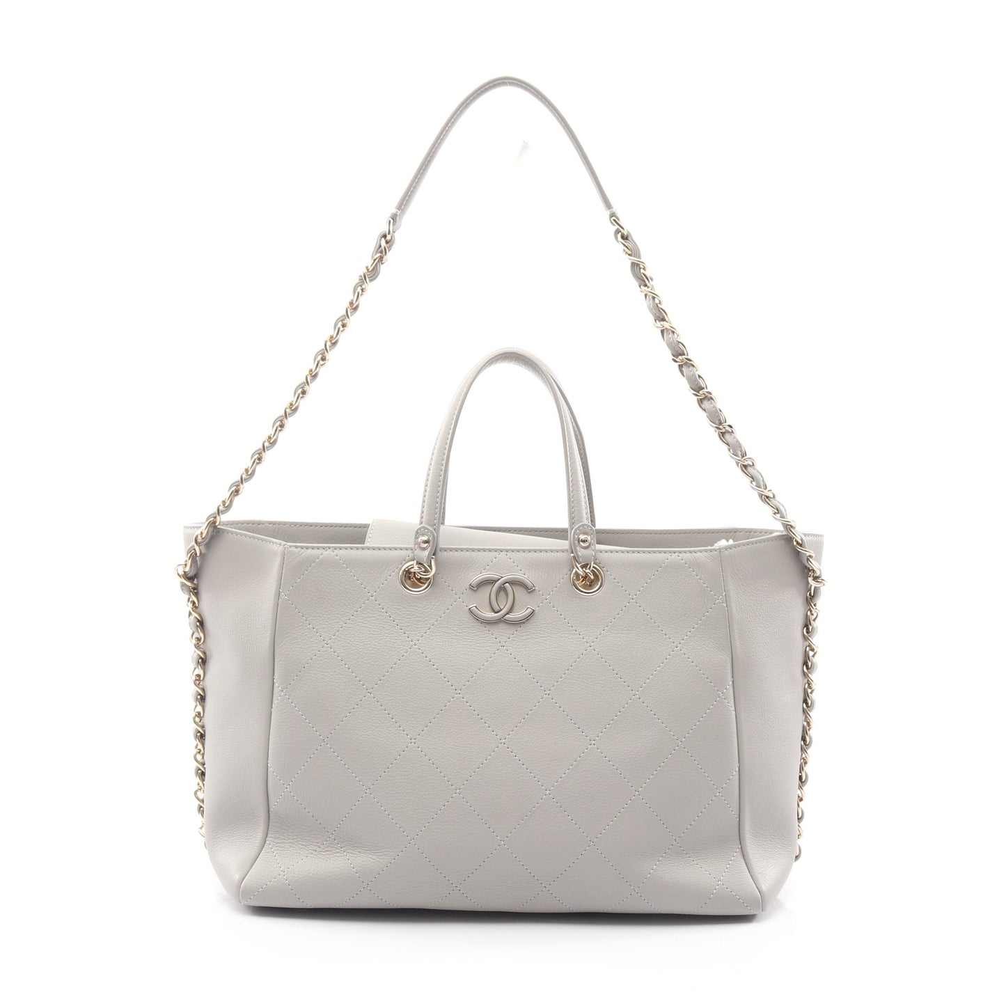 マトラッセ チェーンショルダーバッグ レザー グレー ゴールド金具 2WAY シャネル バッグ CHANEL
