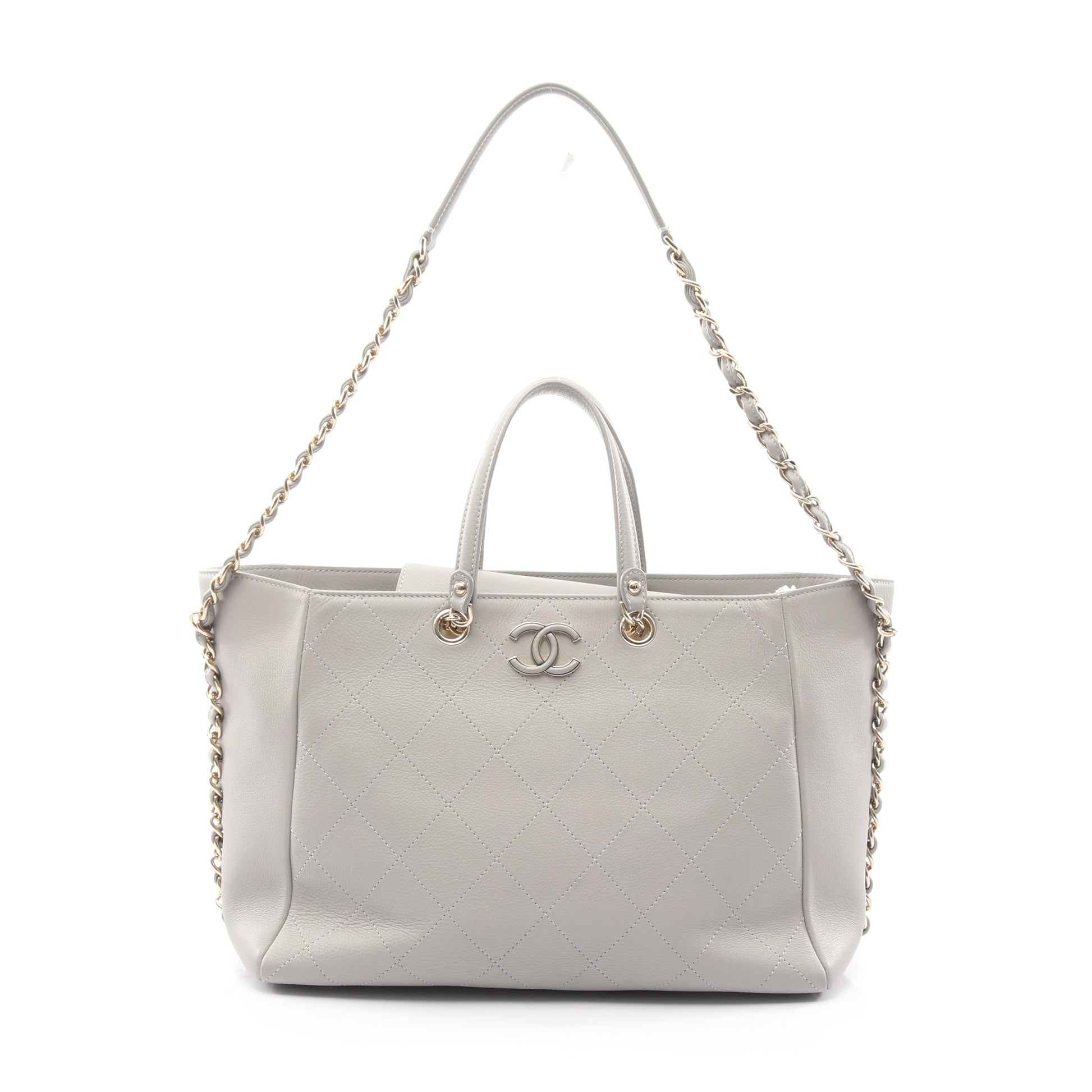 マトラッセ チェーンショルダーバッグ レザー グレー ゴールド金具 2WAY シャネル バッグ CHANEL