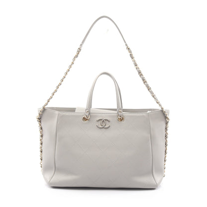 マトラッセ チェーンショルダーバッグ レザー グレー ゴールド金具 2WAY シャネル バッグ CHANEL