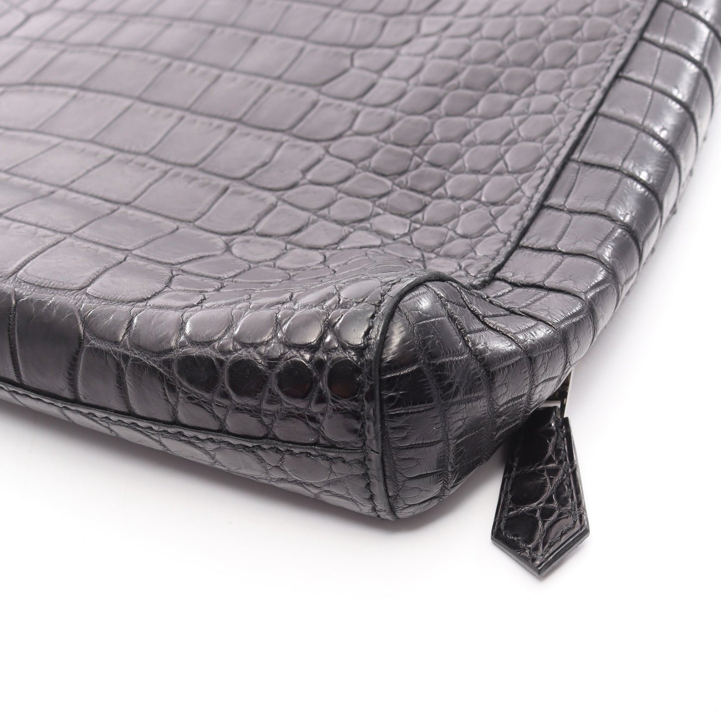 ヴィクトリアライト ブリーフケース ビジネスバッグ クロコダイル ポロサスマット ブラック シルバー金具 Y刻印 エルメス バッグ HERMES