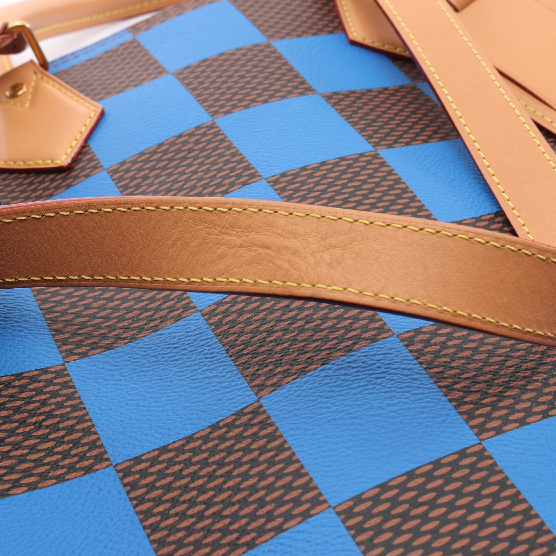 サックプラ ソフトEW ダミエポップ ショルダーバッグ トートバッグ PVC レザー ブラウン ブルー 2WAY ルイヴィトン バッグ LOUIS VUITTON