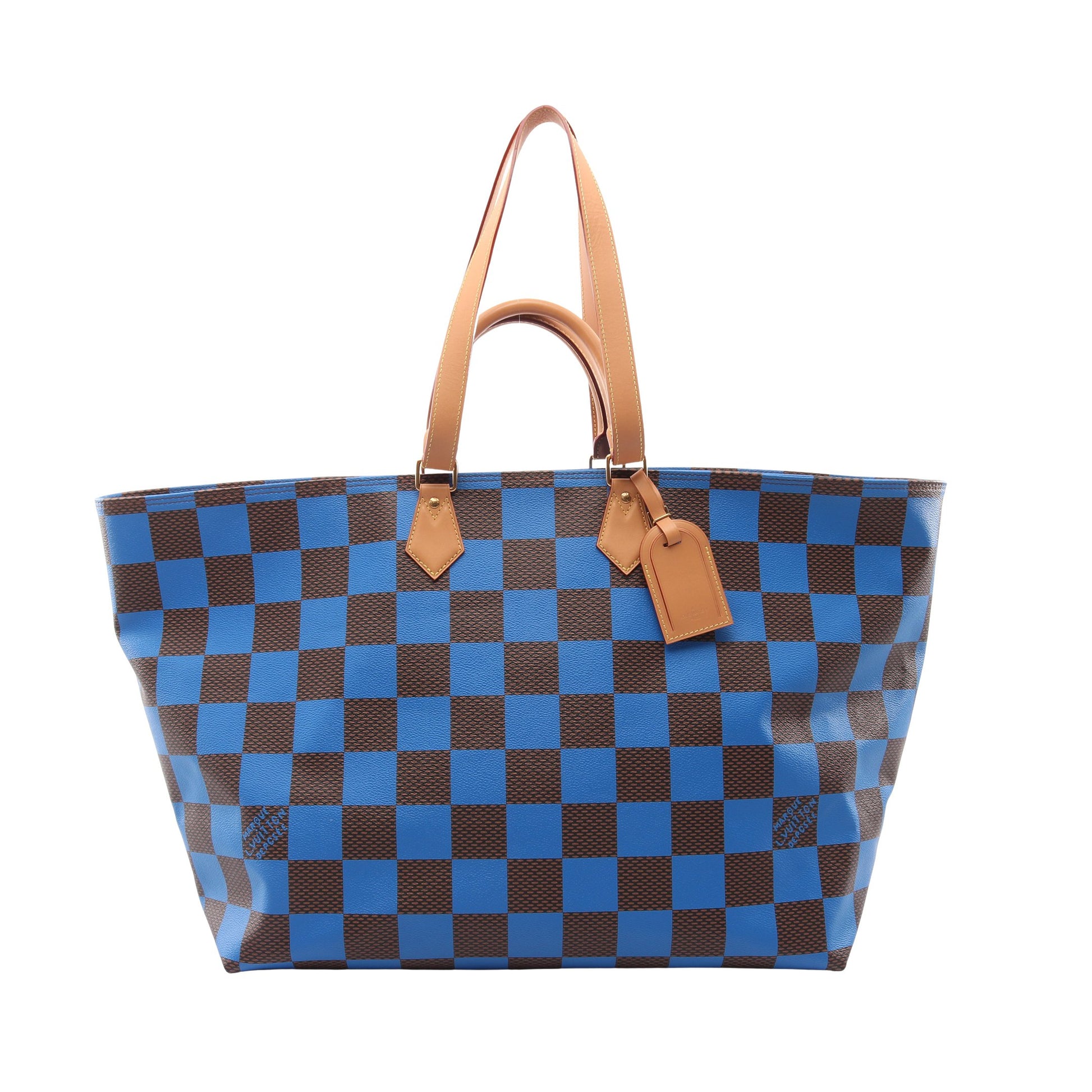 サックプラ ソフトEW ダミエポップ ショルダーバッグ トートバッグ PVC レザー ブラウン ブルー 2WAY ルイヴィトン バッグ LOUIS VUITTON