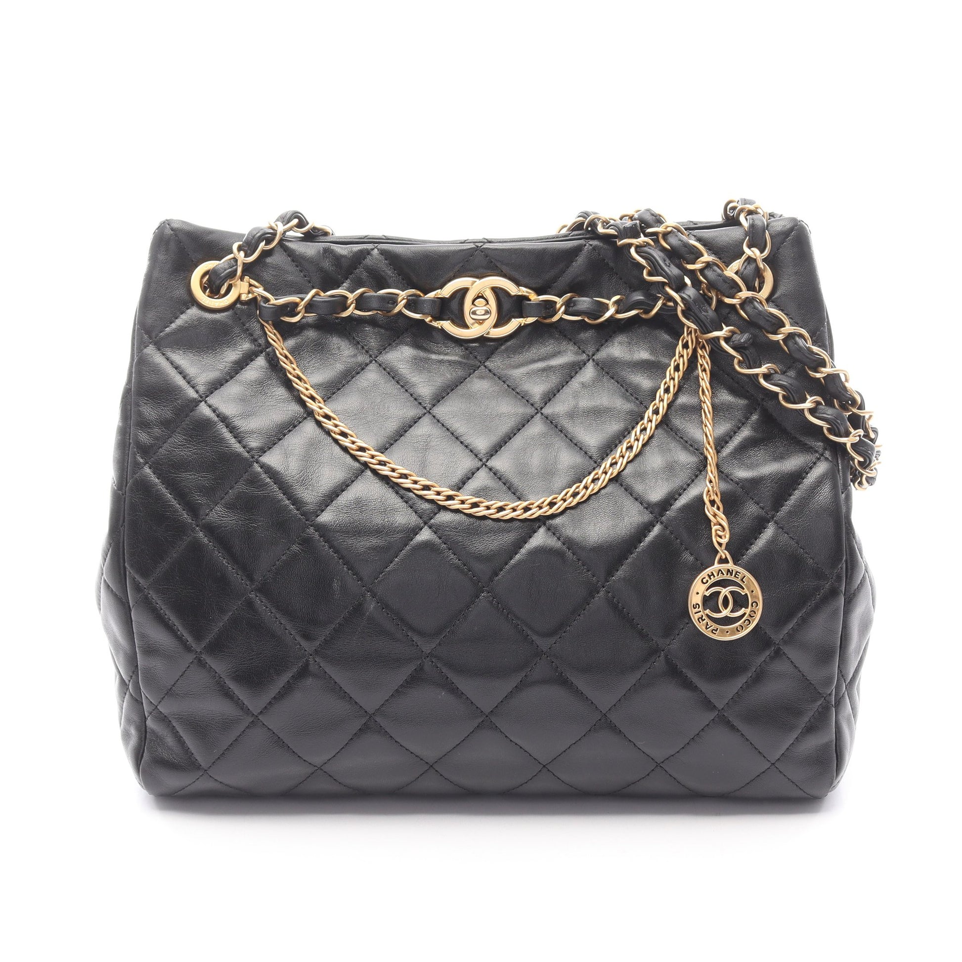 マトラッセ チェーンショルダーバッグ チェーントートバッグ ラムスキン ブラック ゴールド金具 シャネル バッグ CHANEL