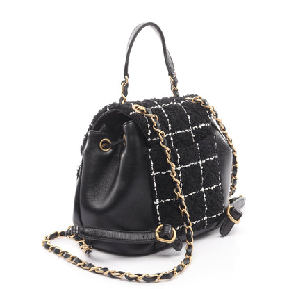 マトラッセ バックパック リュックサック チェック ファブリック レザー ブラック ゴールド金具 シャネル バッグ CHANEL