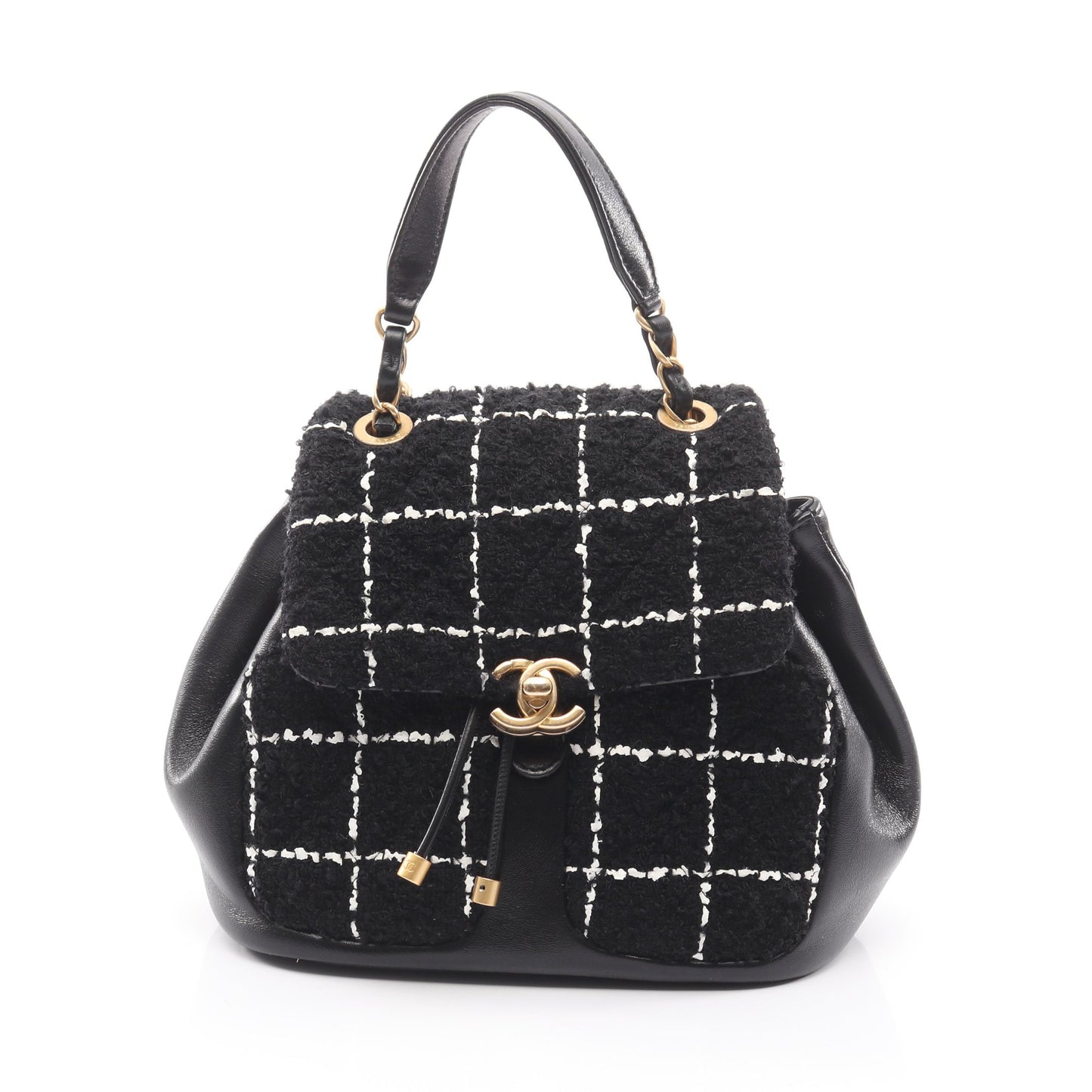 マトラッセ バックパック リュックサック チェック ファブリック レザー ブラック ゴールド金具 シャネル バッグ CHANEL