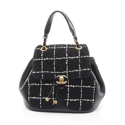 マトラッセ バックパック リュックサック チェック ファブリック レザー ブラック ゴールド金具 シャネル バッグ CHANEL