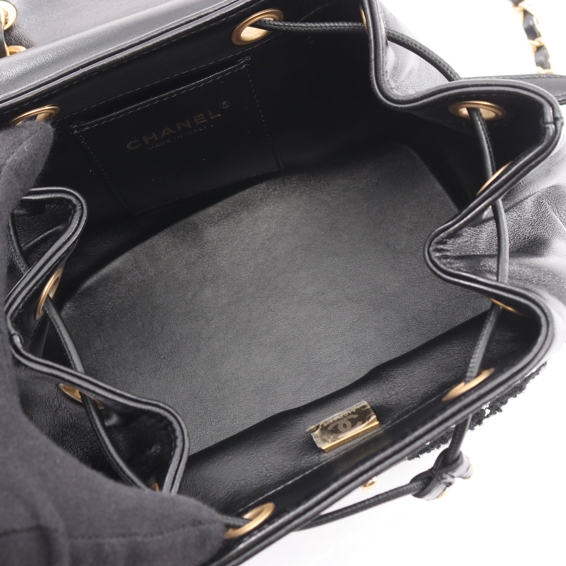 マトラッセ バックパック リュックサック チェック ファブリック レザー ブラック ゴールド金具 シャネル バッグ CHANEL