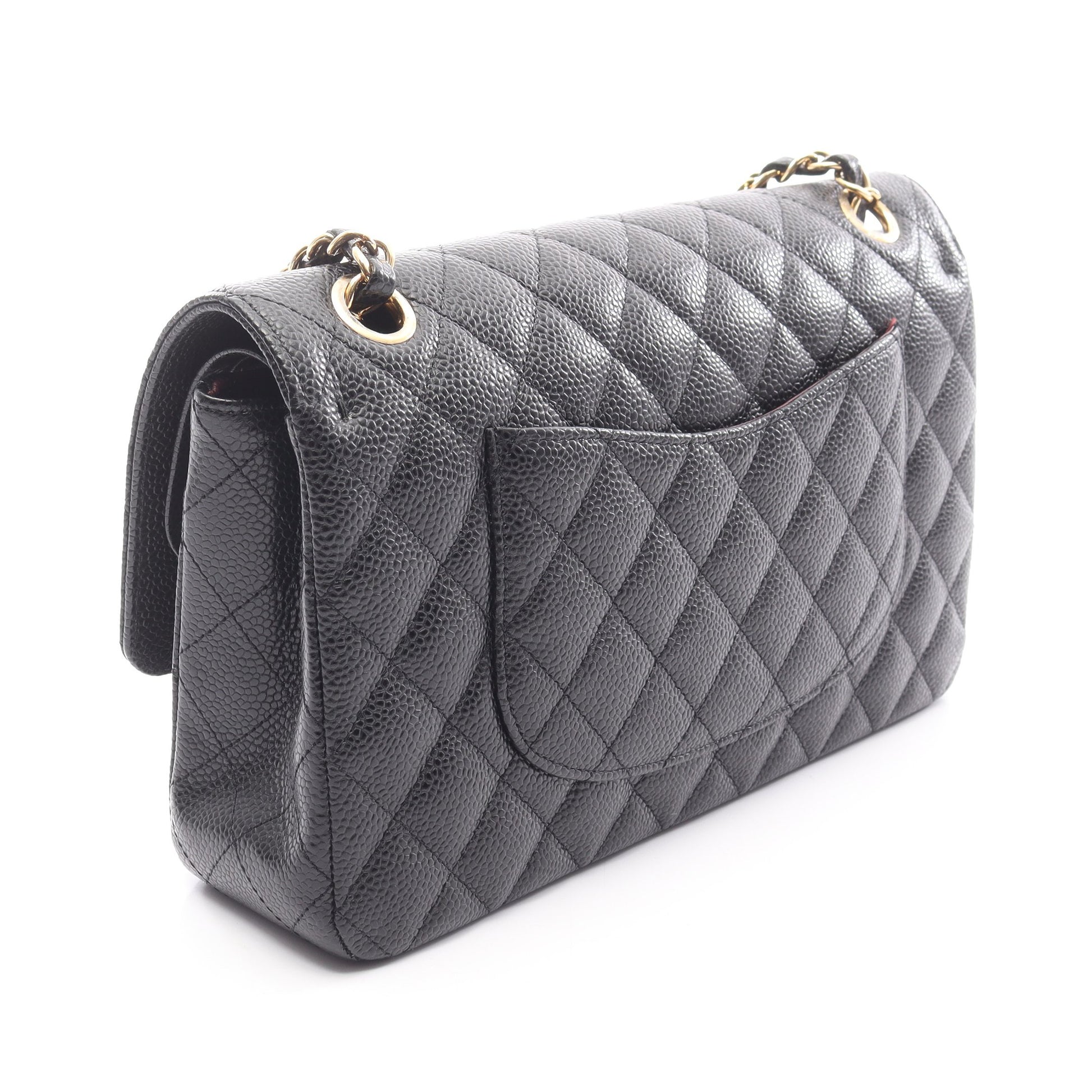 マトラッセ Wフラップ Wチェーンショルダーバッグ キャビアスキン ブラック ゴールド金具 シャネル バッグ CHANEL