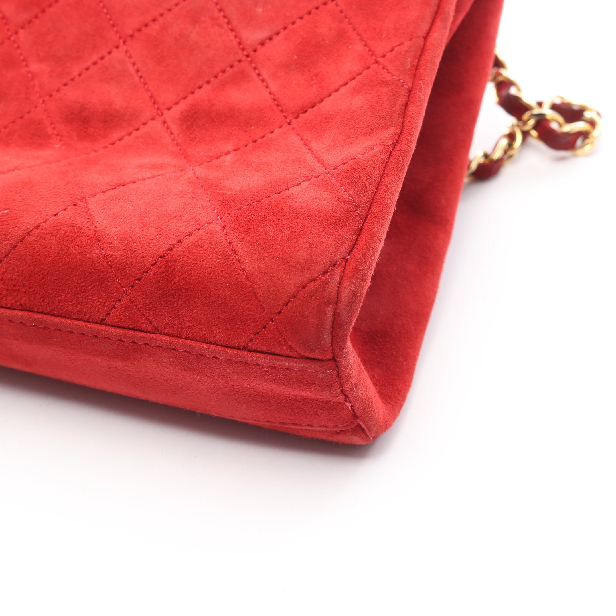 チェーンショルダーバッグ スエード レッド ゴールド金具 シャネル – RECLO