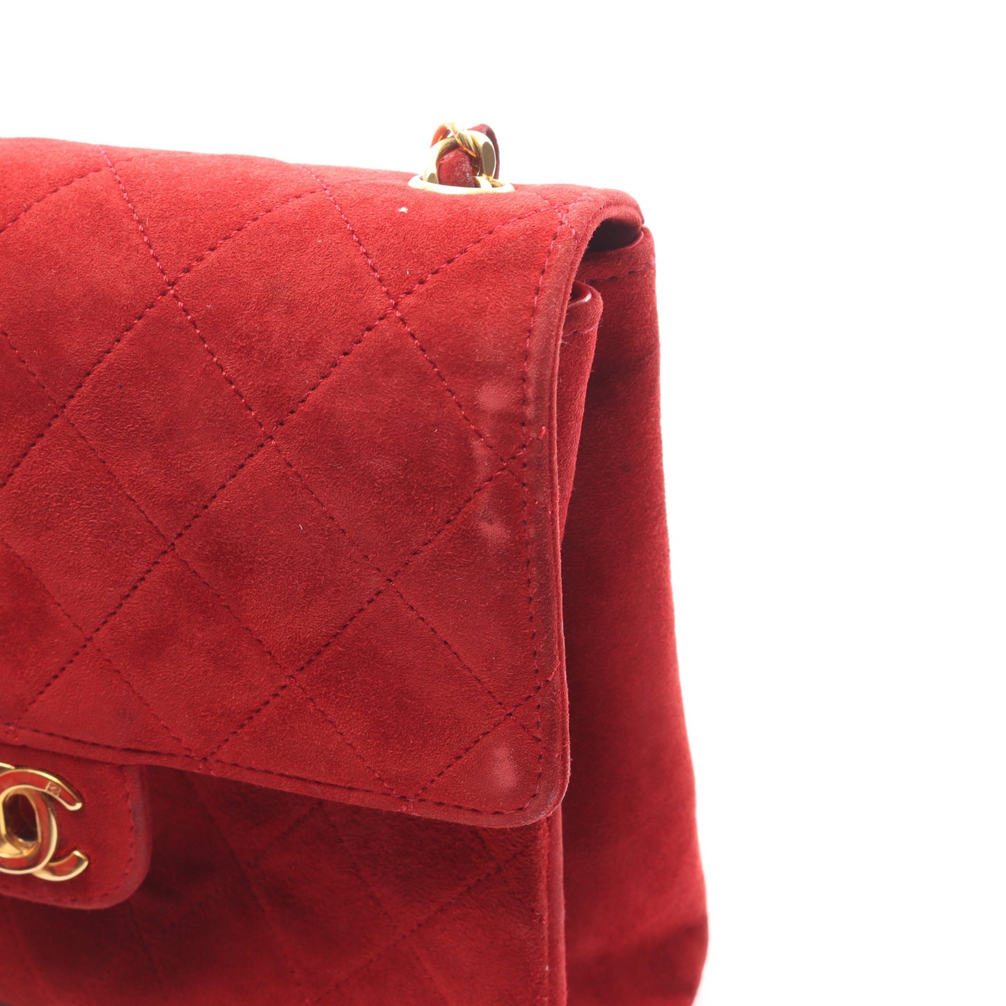 チェーンショルダーバッグ スエード レッド ゴールド金具 シャネル バッグ CHANEL